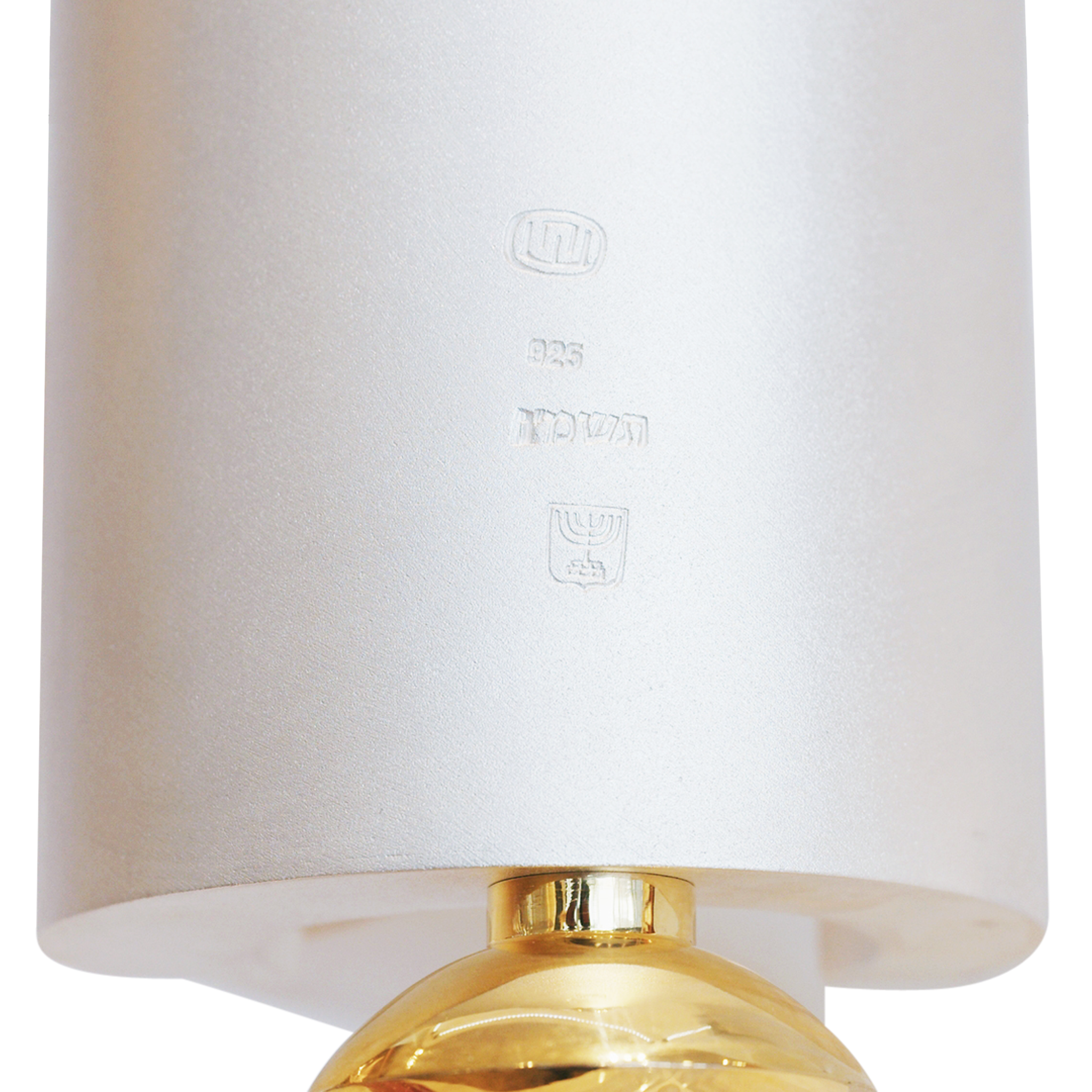 White lampshade with gold base on a white background
