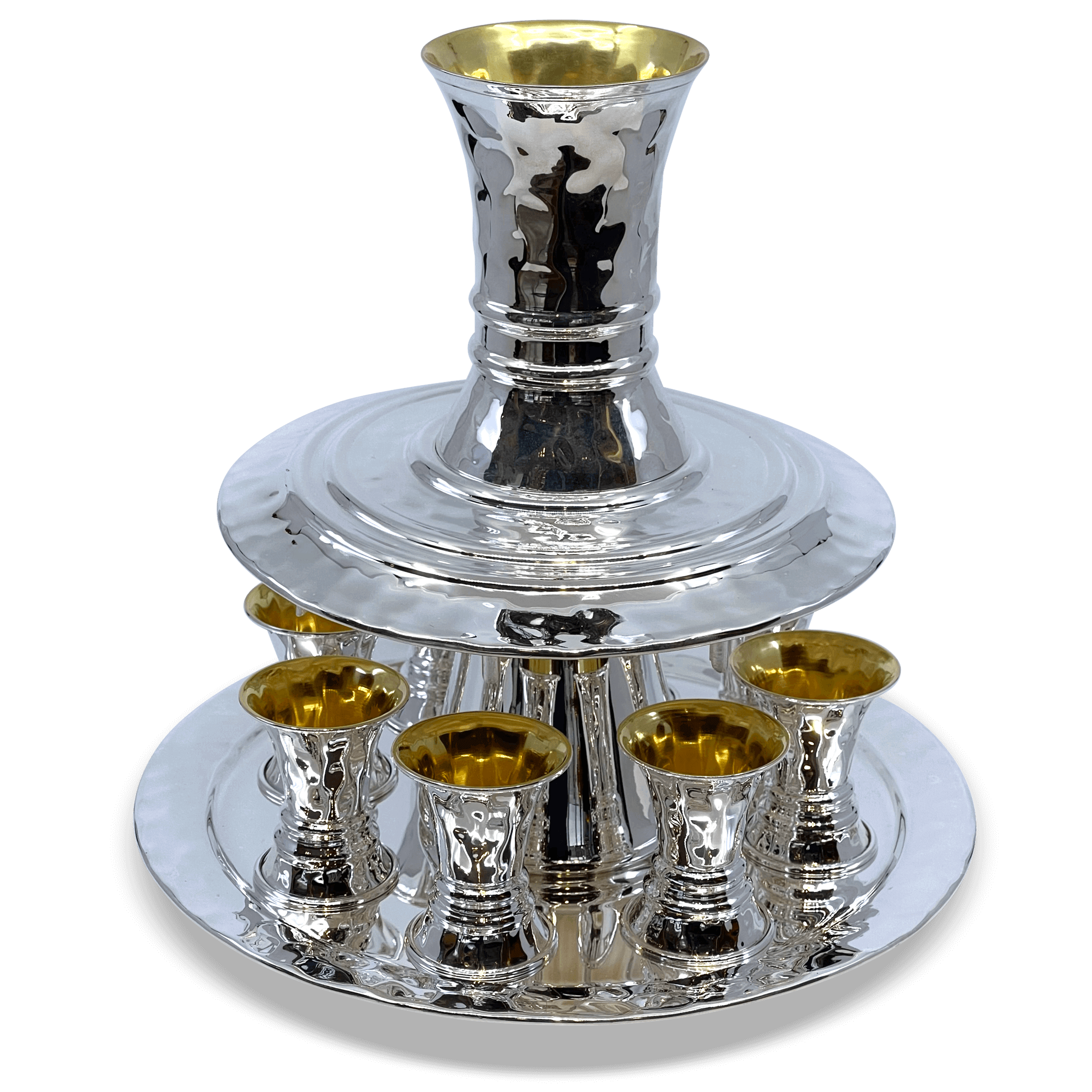 Hammered Silver Kiddush Fountain for 8 - Piece By Zion Hadad