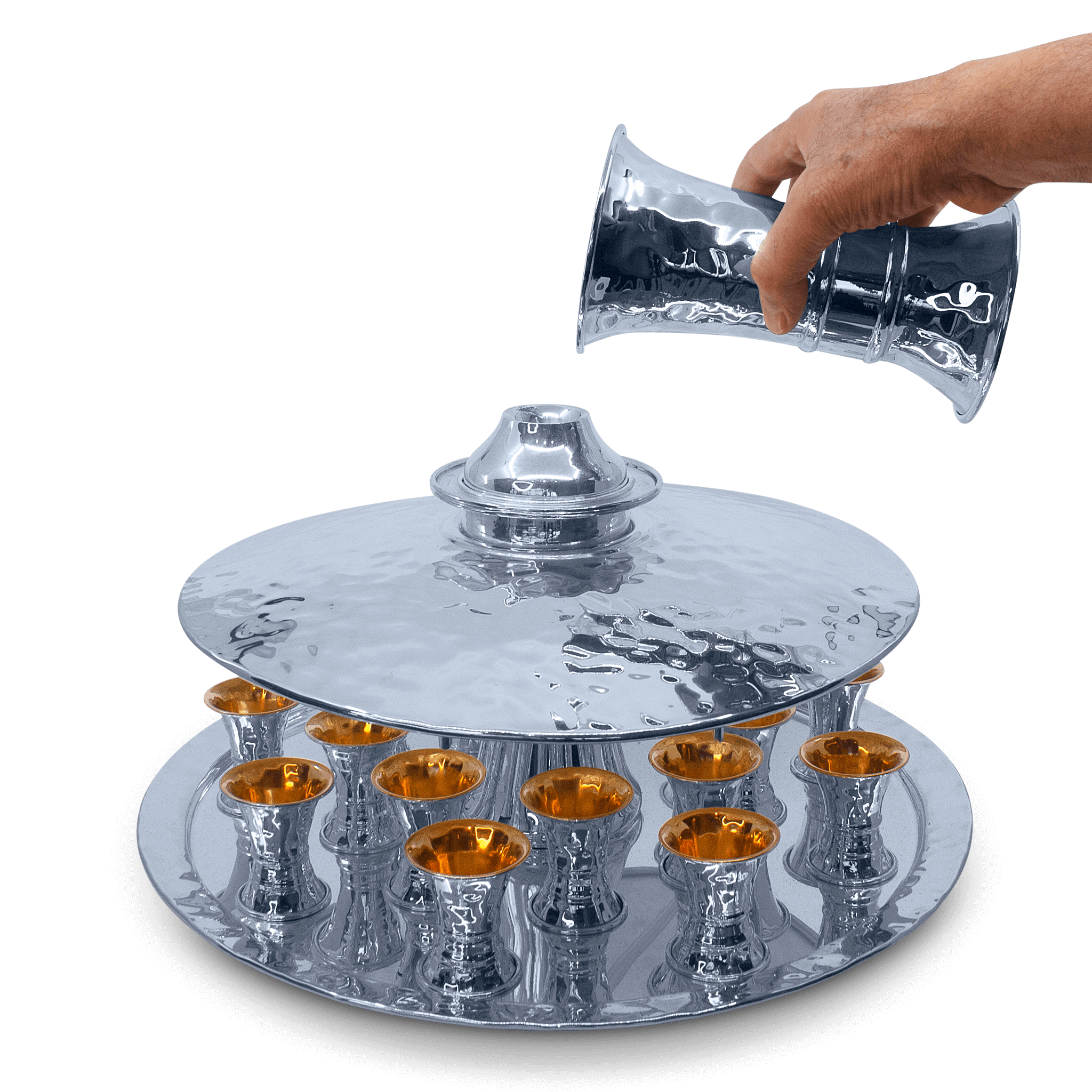 Modern shaped Hammered Silver Wine Fountain - 18 Guests B