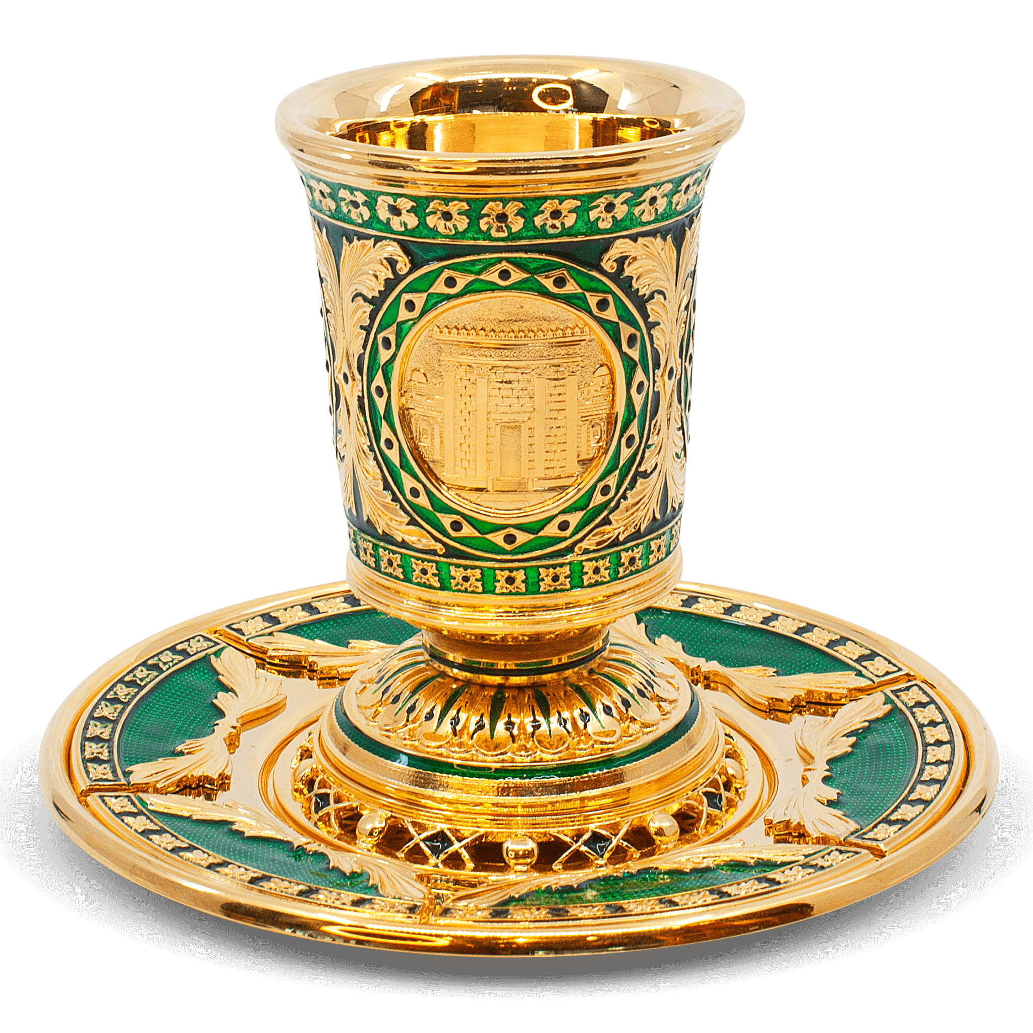 Gold and green plated silver kiddush cup