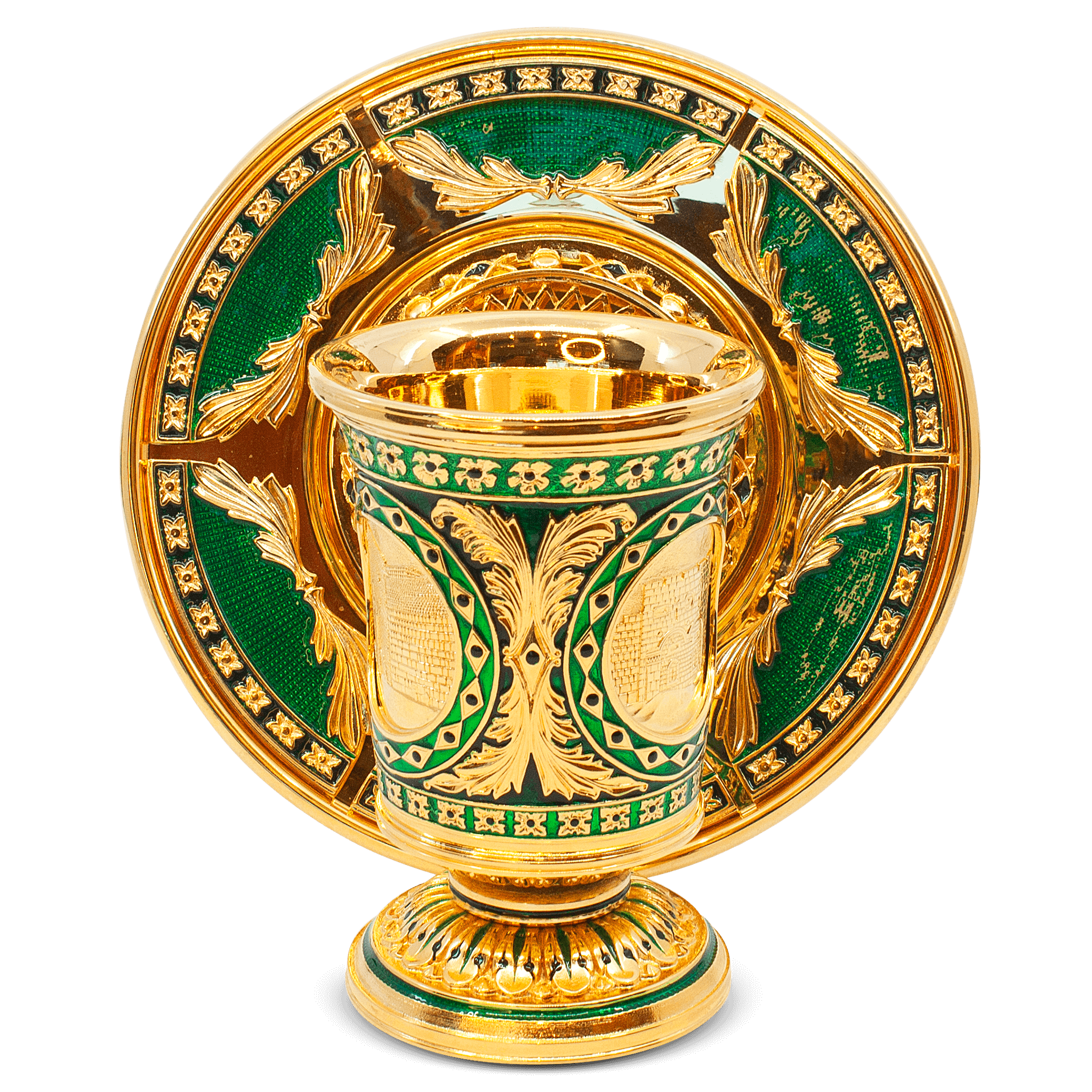 Gold and green plated silver kiddush cup A