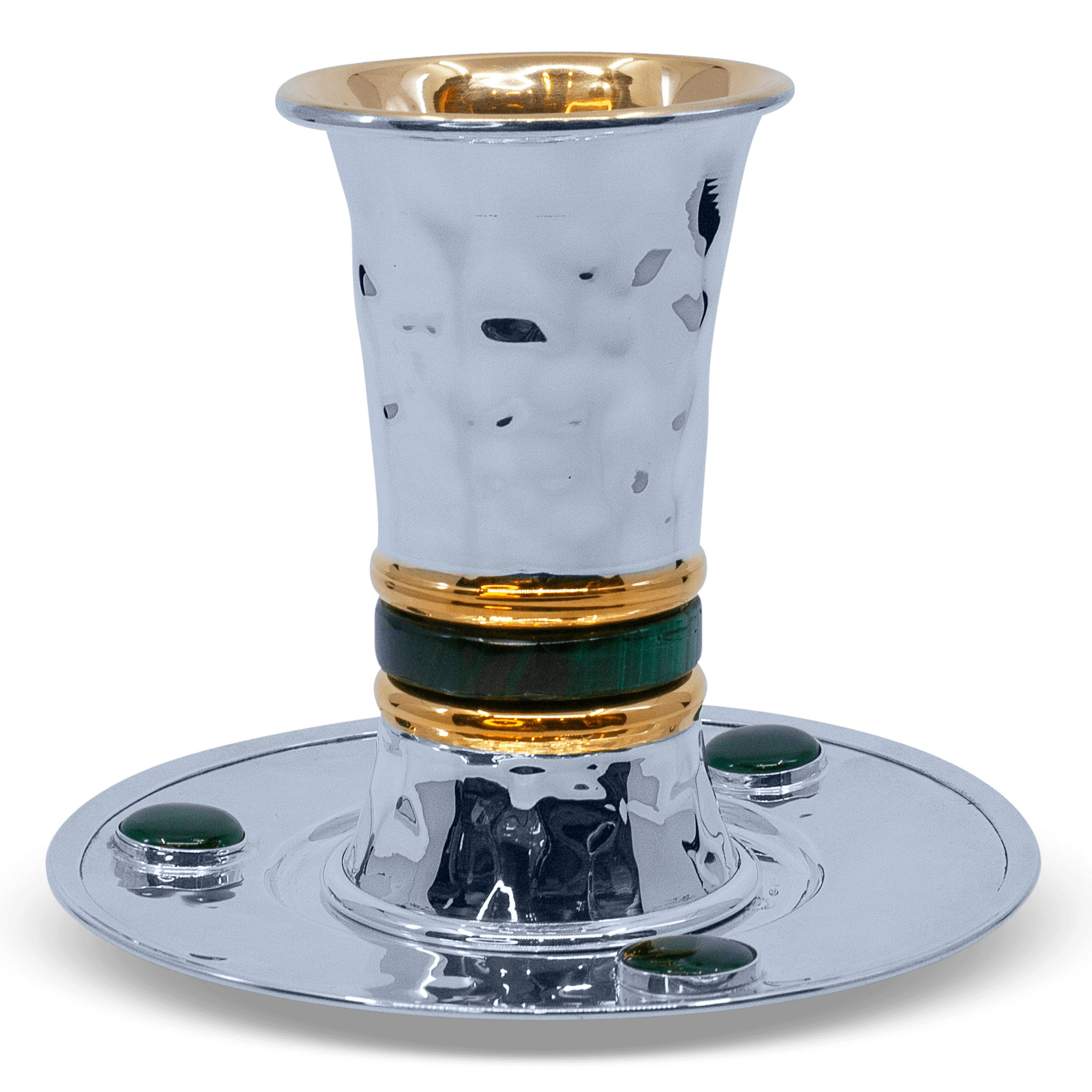 Gold plating decoration Hammered Malachite Kiddush Cup Set