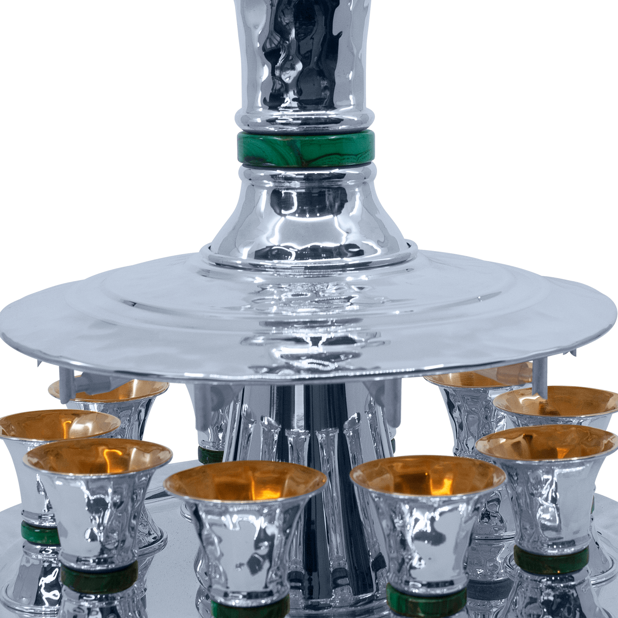 Silver Hammered Kiddush Wine Fountain with Malachite Stones B