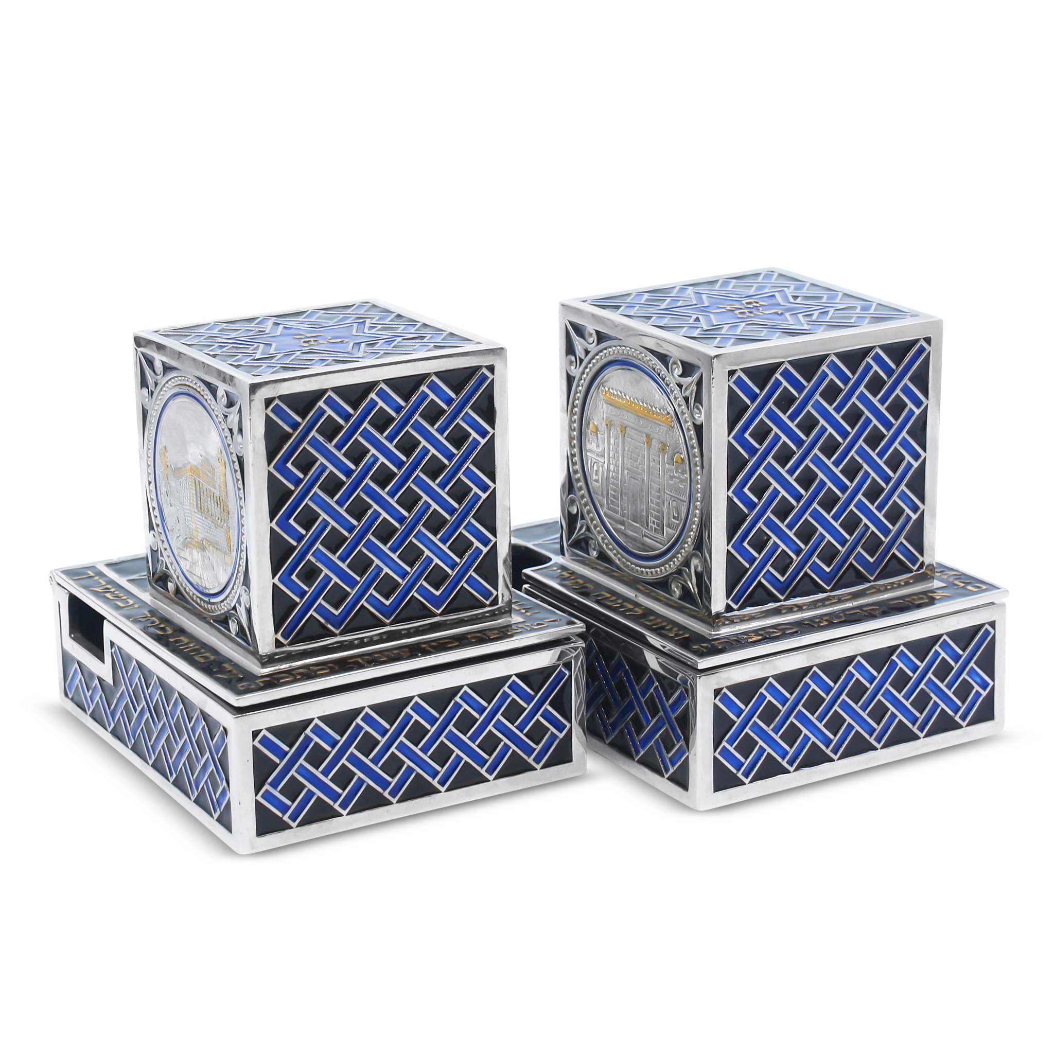 Blue Sterling Silver Teffilin Boxes