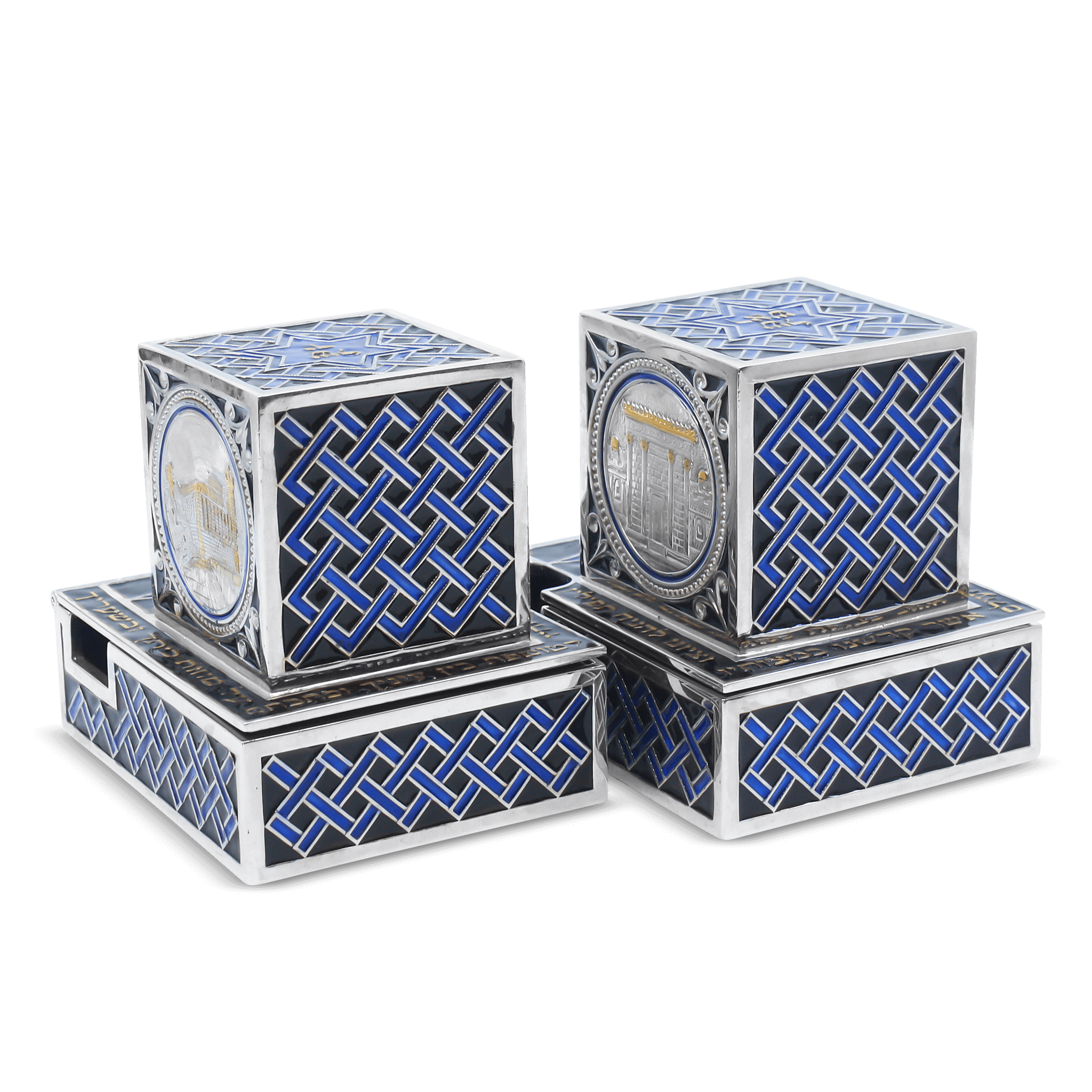 Blue Sterling Silver Teffilin Boxes
