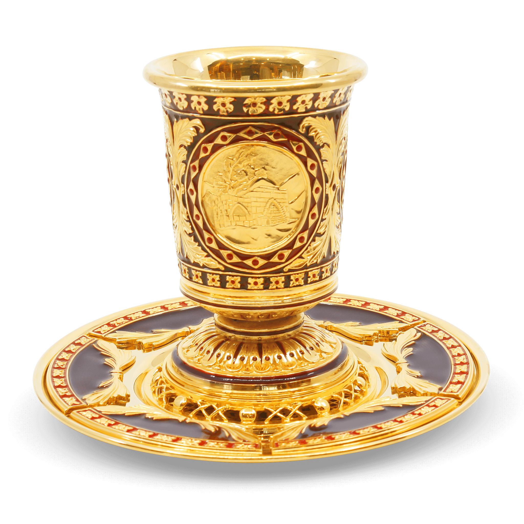 Artistic gold and red Kiddush Cup