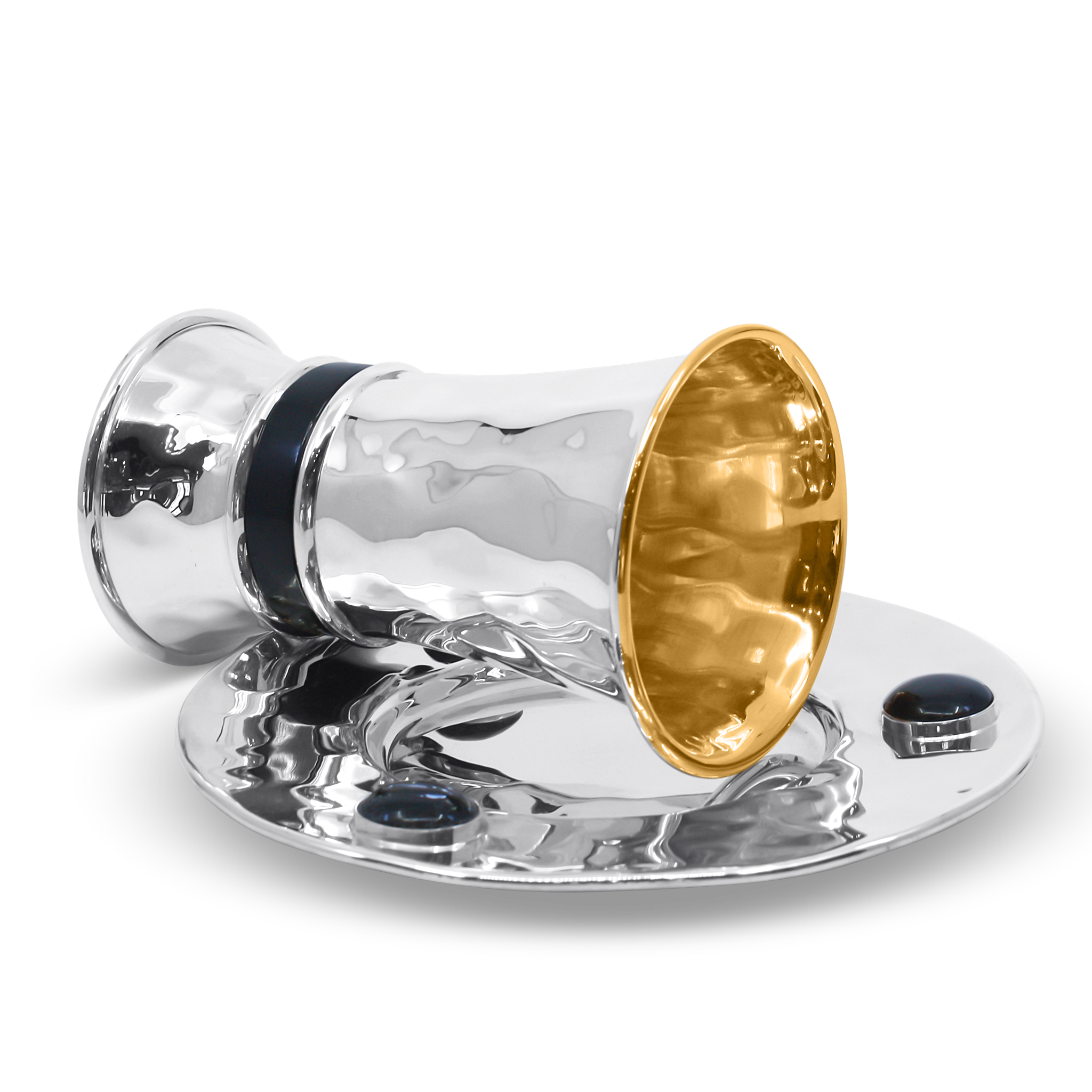 Modern Hammered Malachite Kiddush Cup Set