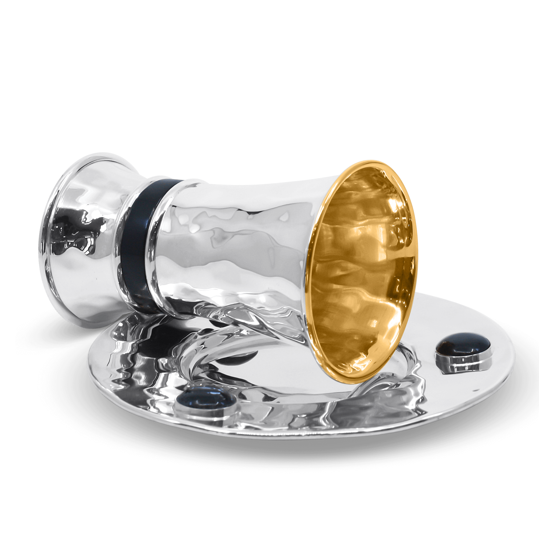 Modern Hammered Malachite Kiddush Cup Set