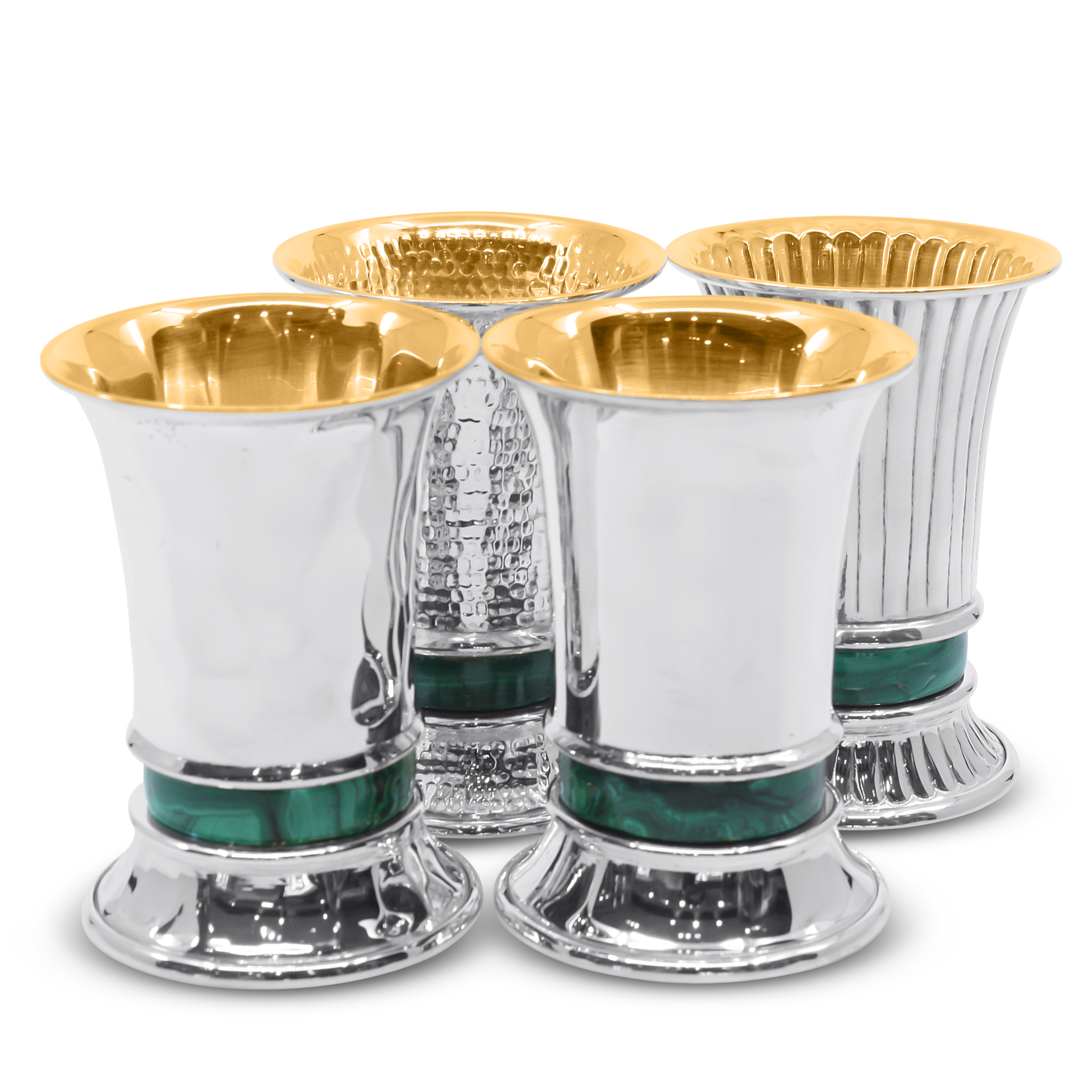 Modern Hammered Malachite Kiddush Cup Set