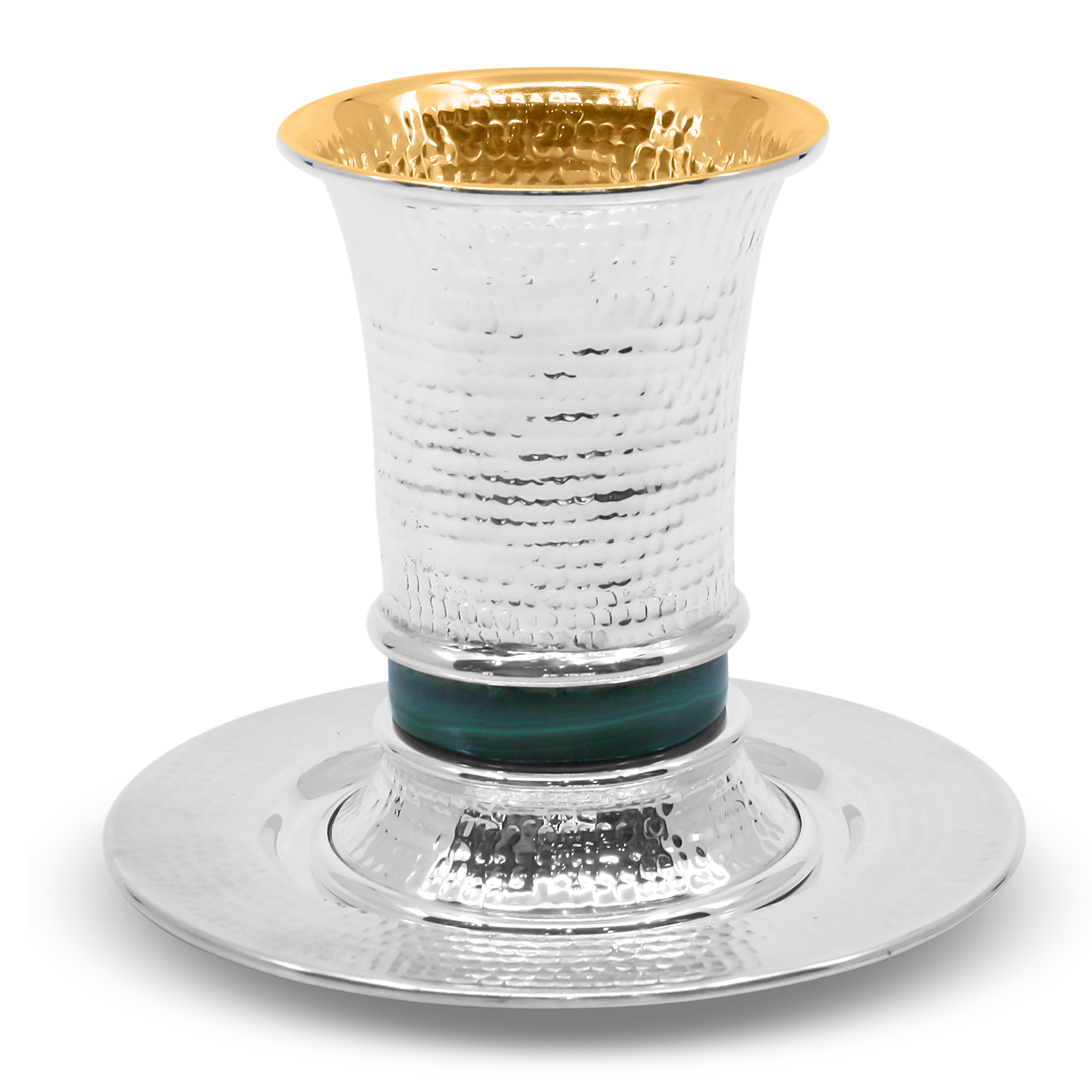 Gold plating decoration Hammered Malachite Kiddush Cup Set