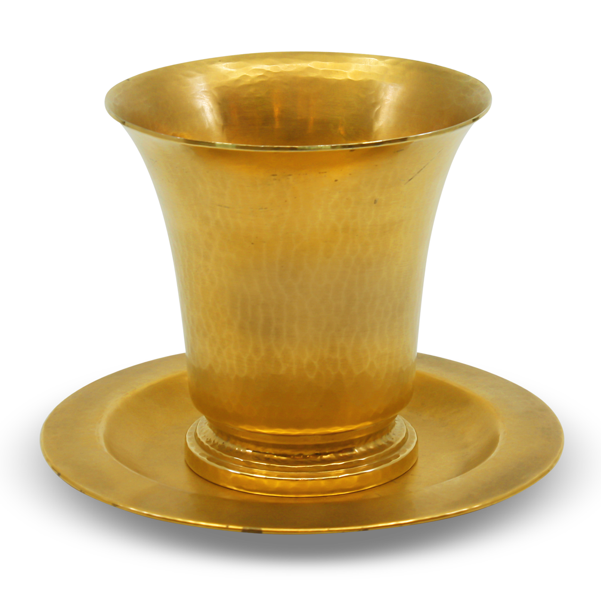 Gold cup and saucer set on a white background