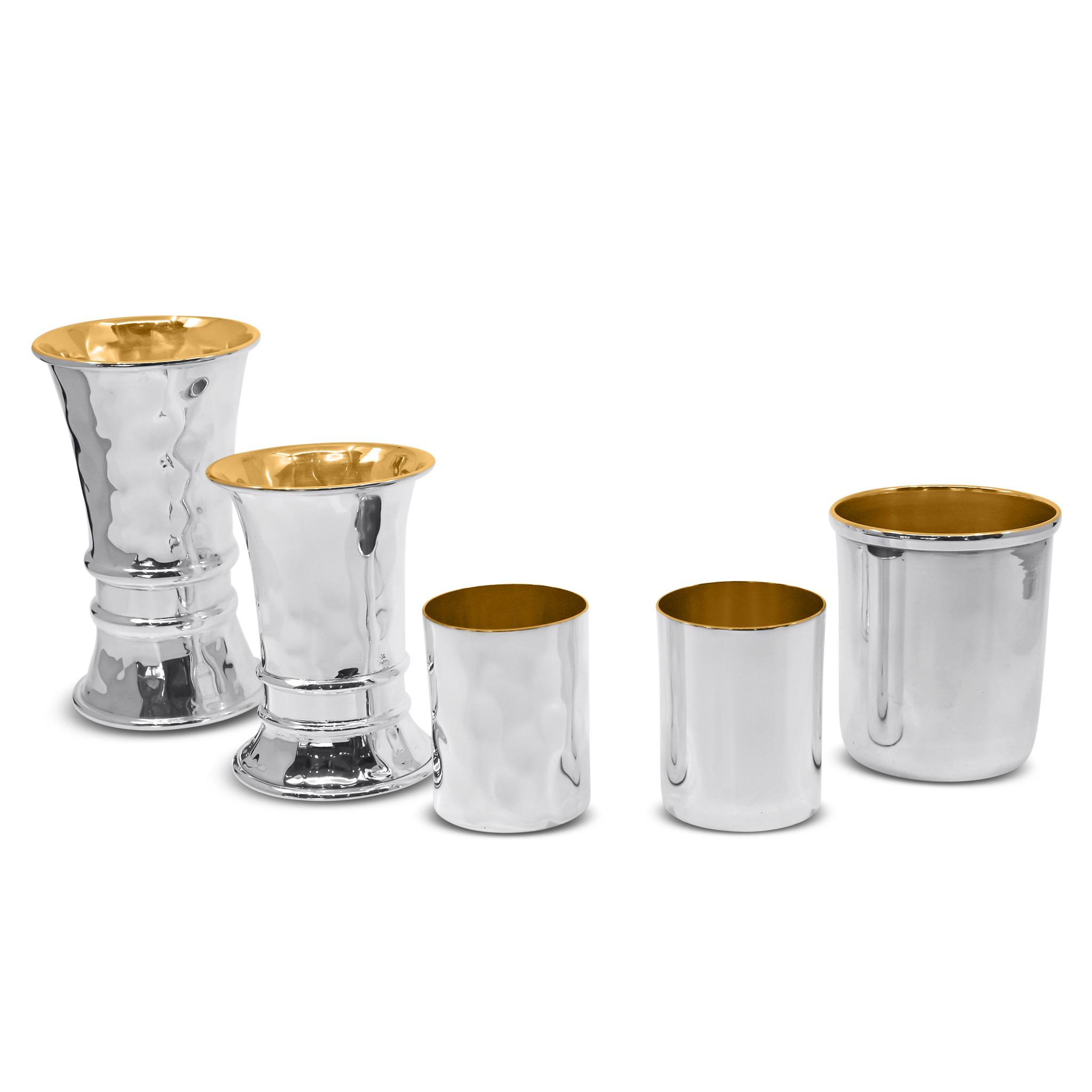 Gold plating Hammer Sterling Silver Kiddush Cup Set