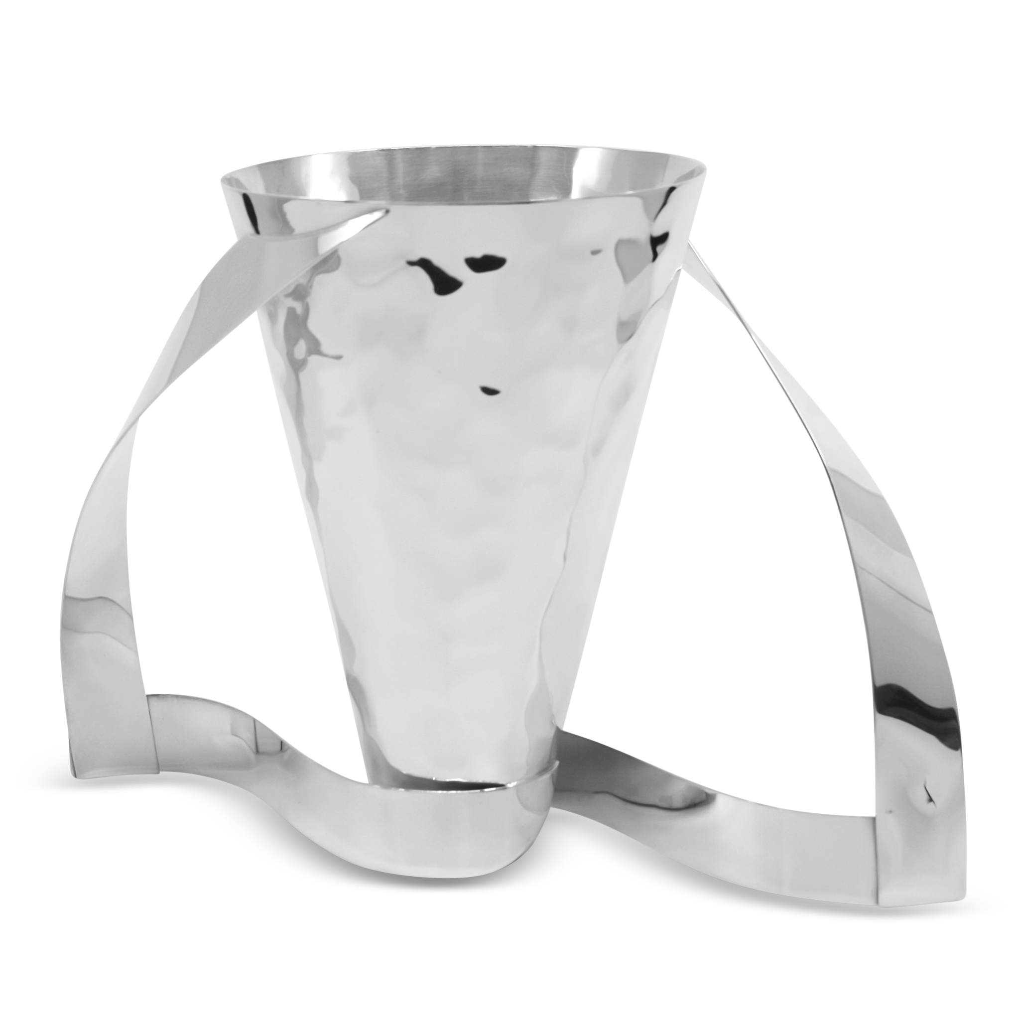 Modern sterling silver netilat yadayim wash cup with twisted ribbon handles Israeli Mike design