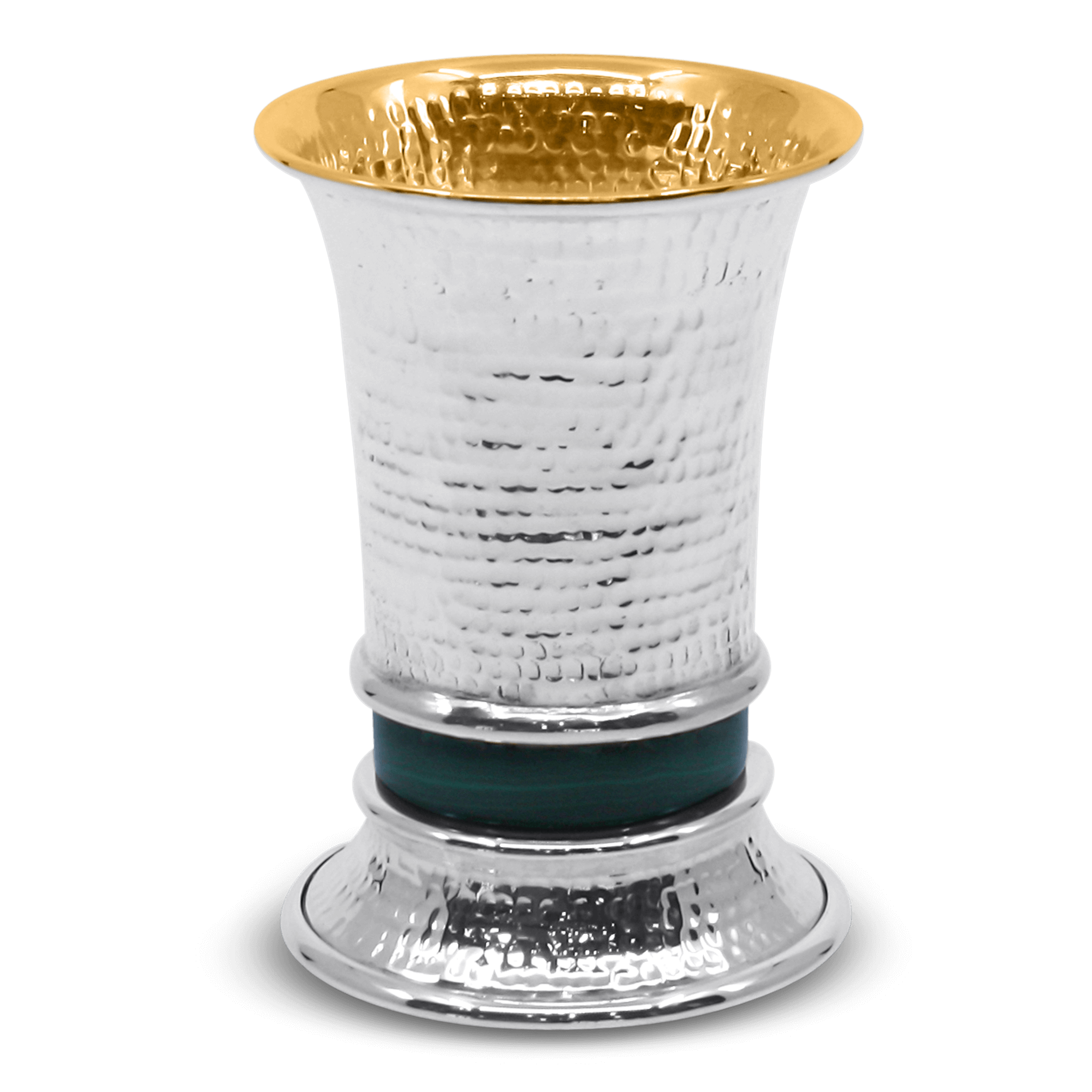 Spotted sterling silver kiddush cup and plate set with malachite stone gold interior Italian2