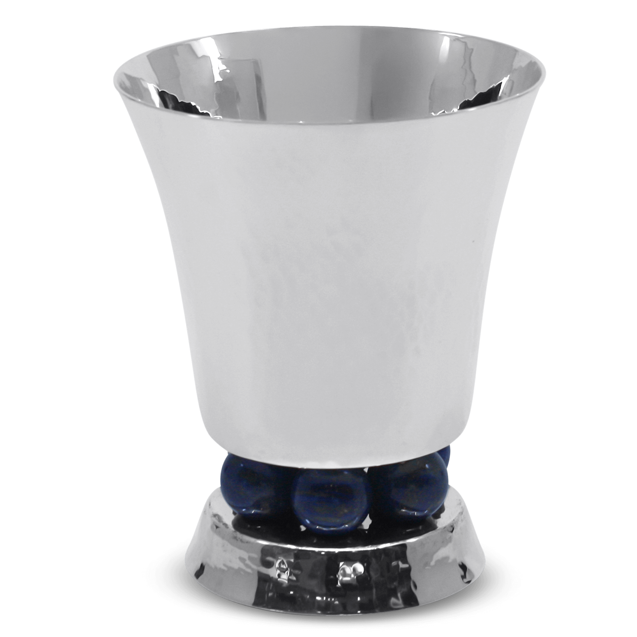 Sterling silver kiddush cup with lapis lazuli stone beaded base blue accents Italian