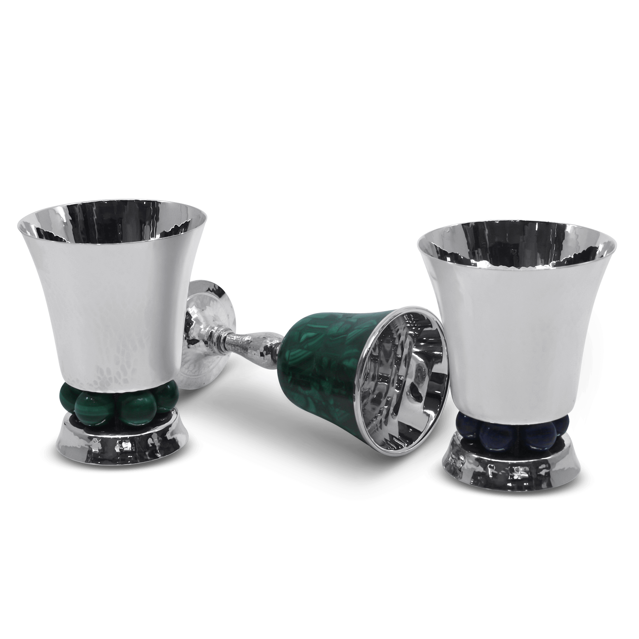 Sterling silver kiddush cup with lapis lazuli stone beaded base blue accents Italian 2