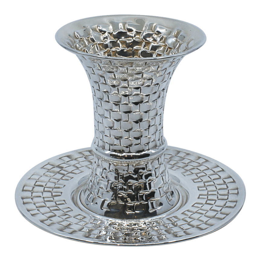 Braided Silver Shabbat Kiddush Cup with Leg - Piece By Zion Hadad