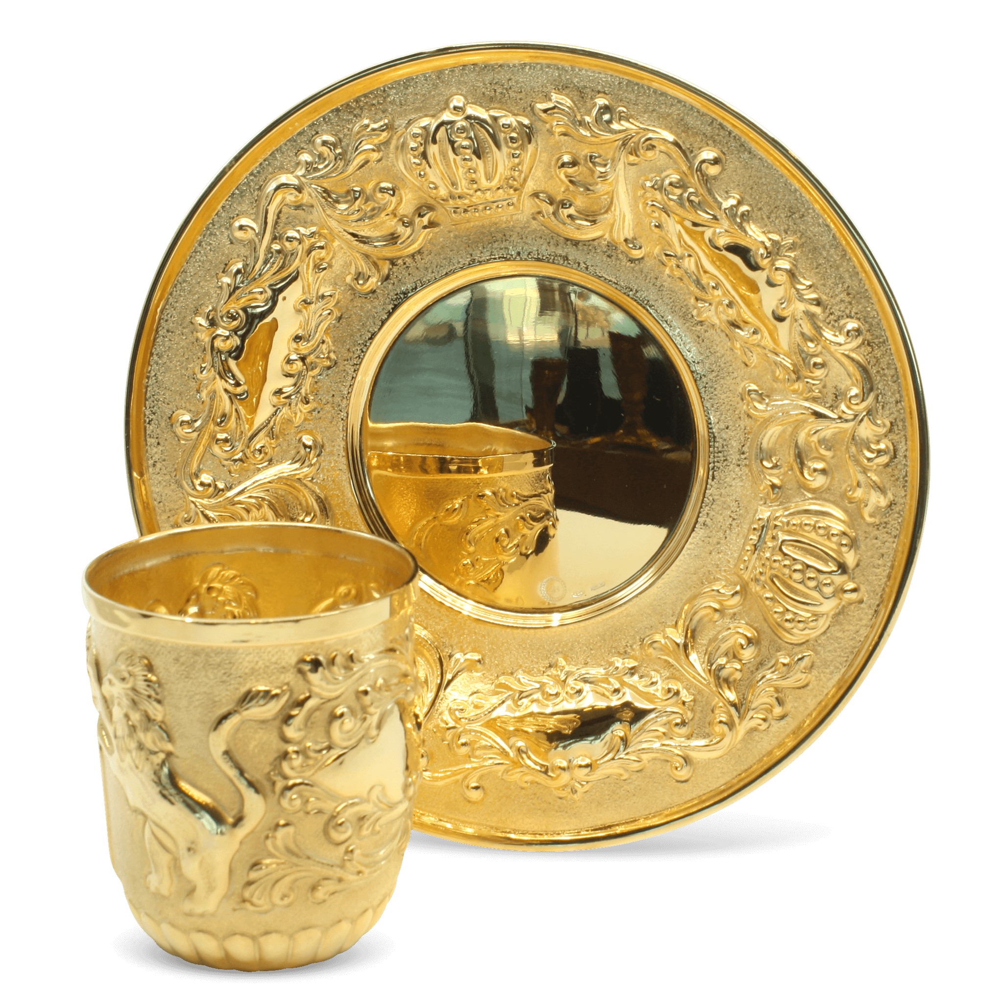 Gold Lion Kiddush Cup Set -C Piece By Zion Hadad