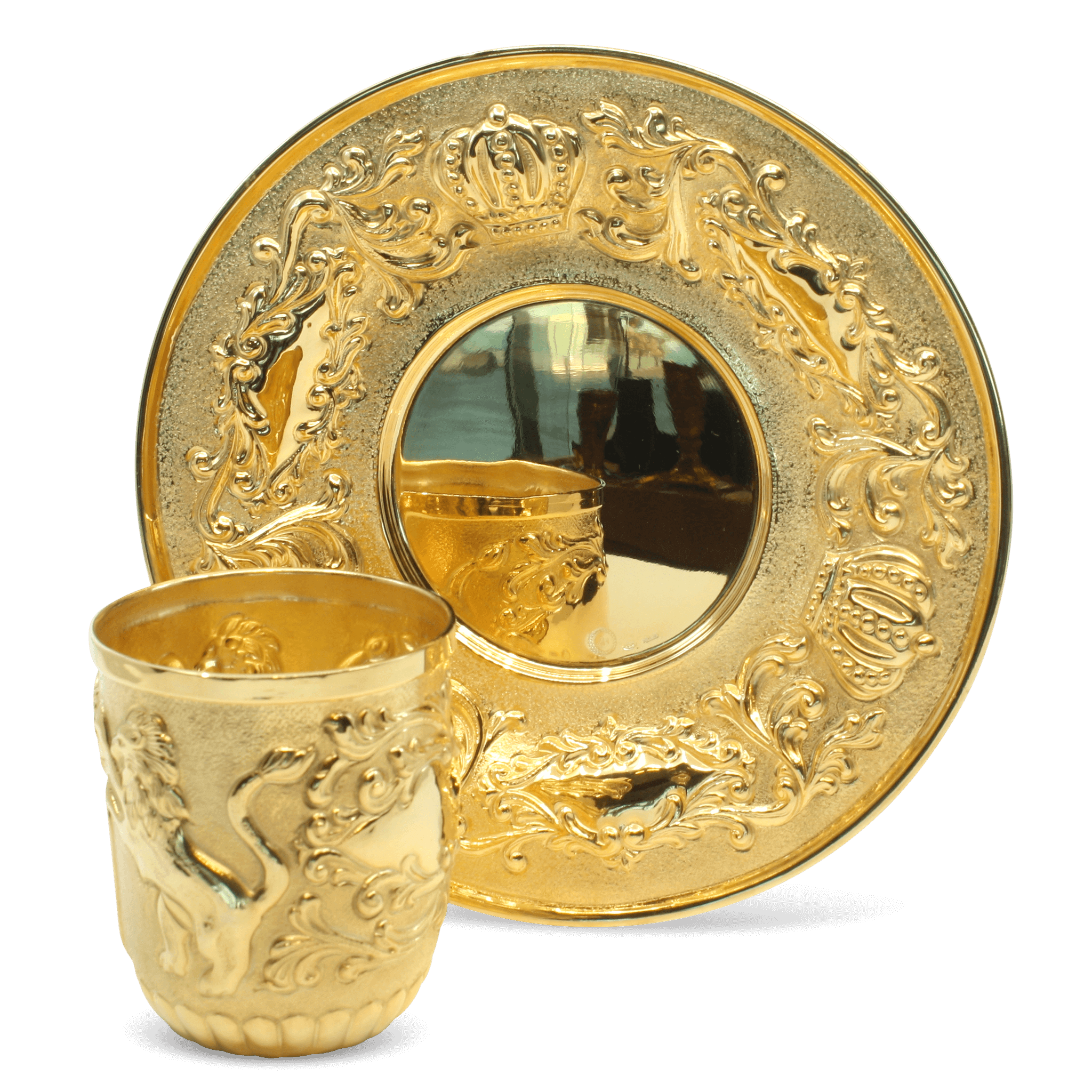 Gold Lion Kiddush Cup Set -C  Piece By Zion Hadad