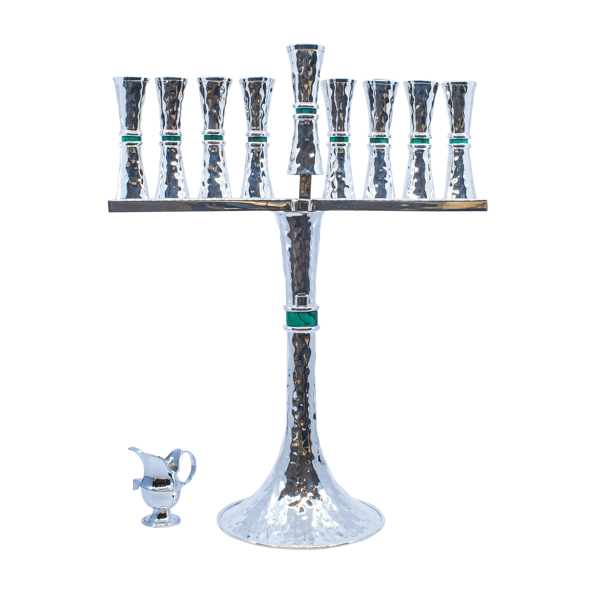 Hammered Design Menorah with Malachite Stones - Piece By Zion Hadad