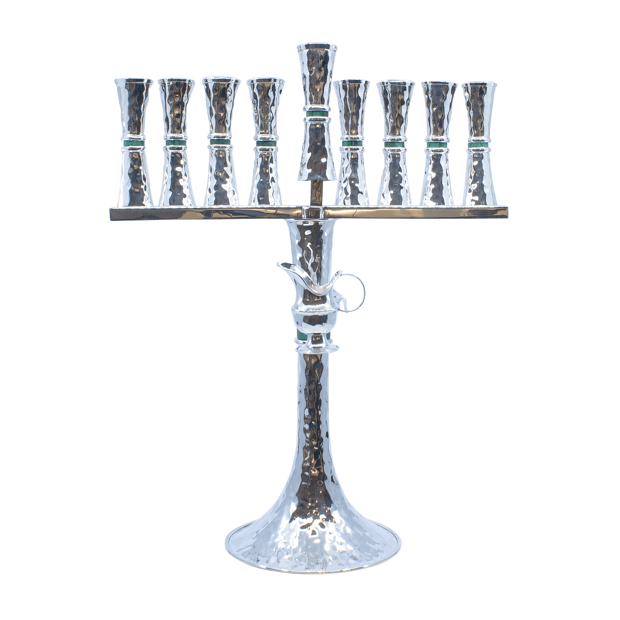 Hammered Design Menorah with Malachite Stones C - Piece By Zion Hadad
