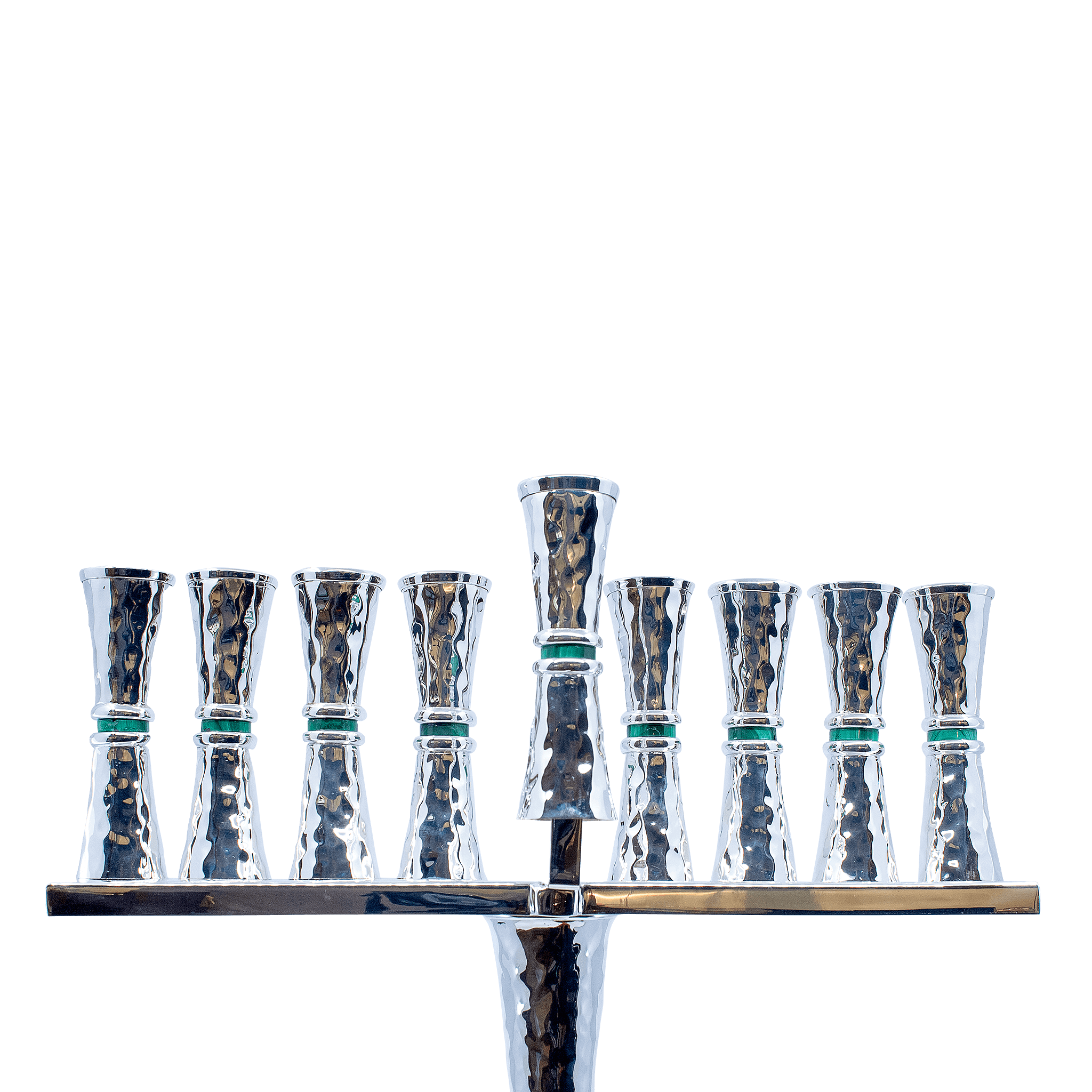 Hammered Design Menorah with Malachite Stones D - Piece By Zion Hadad