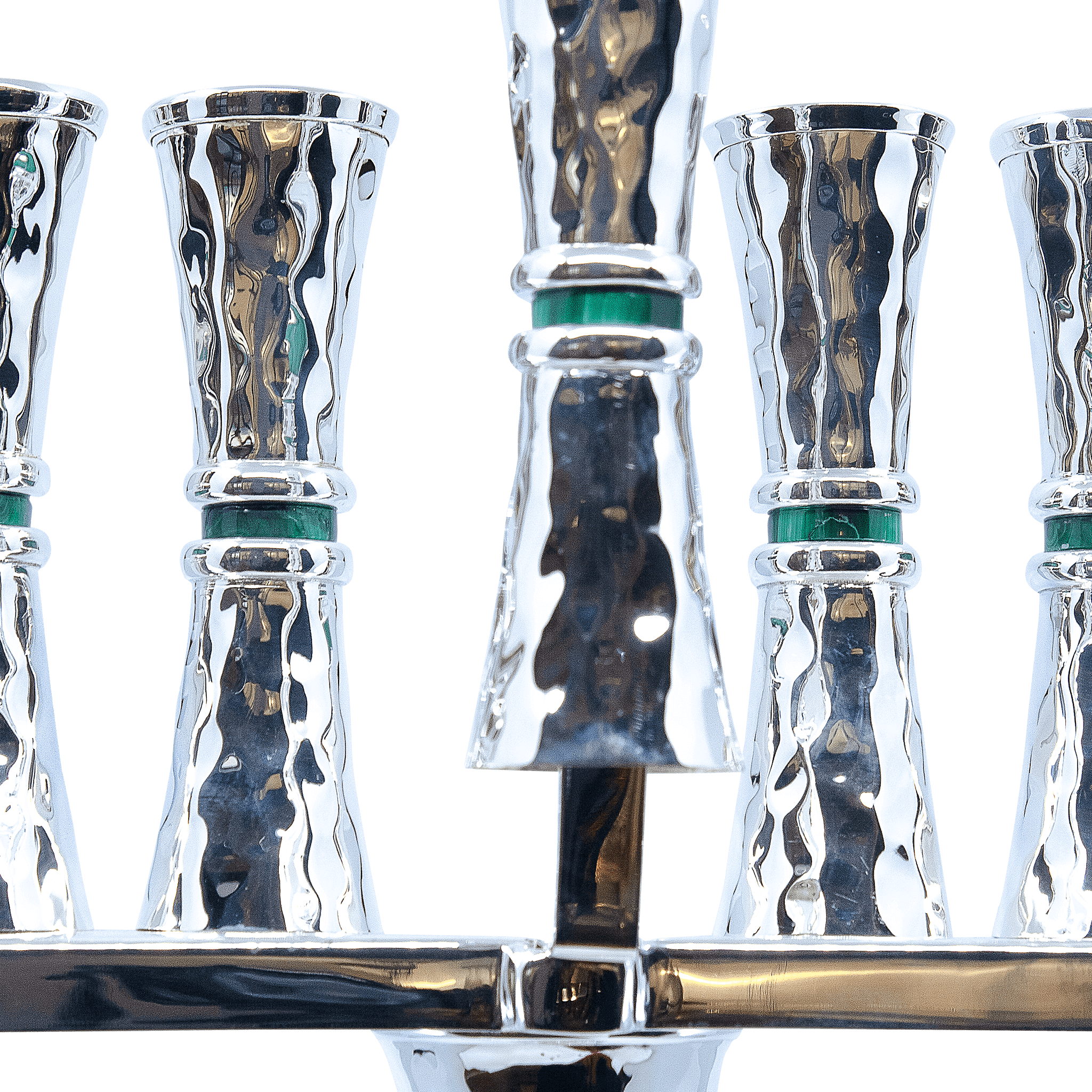 Hammered Design Menorah with Malachite Stones E - Piece By Zion Hadad