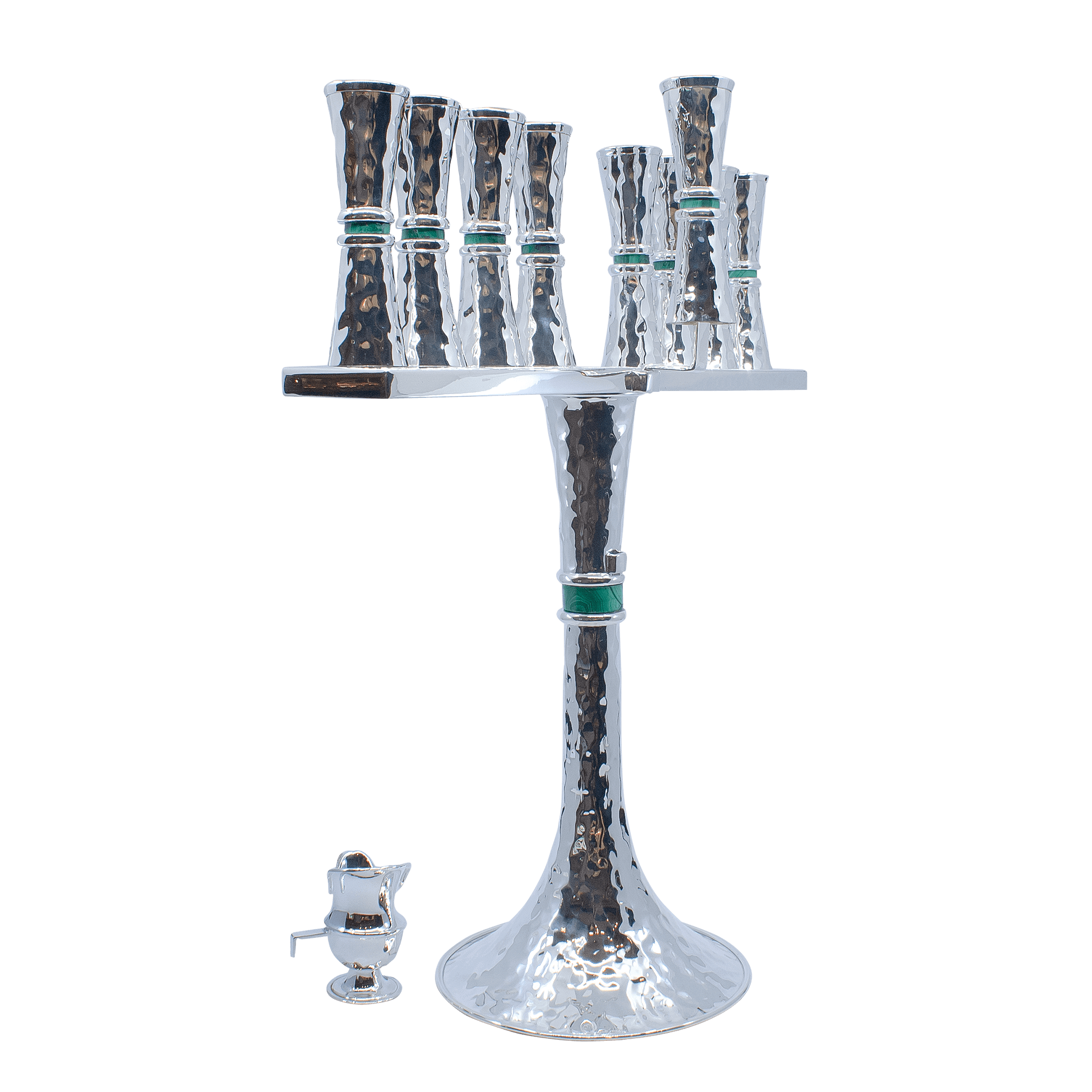 Hammered Design Menorah with Malachite Stones F - Piece By Zion Hadad