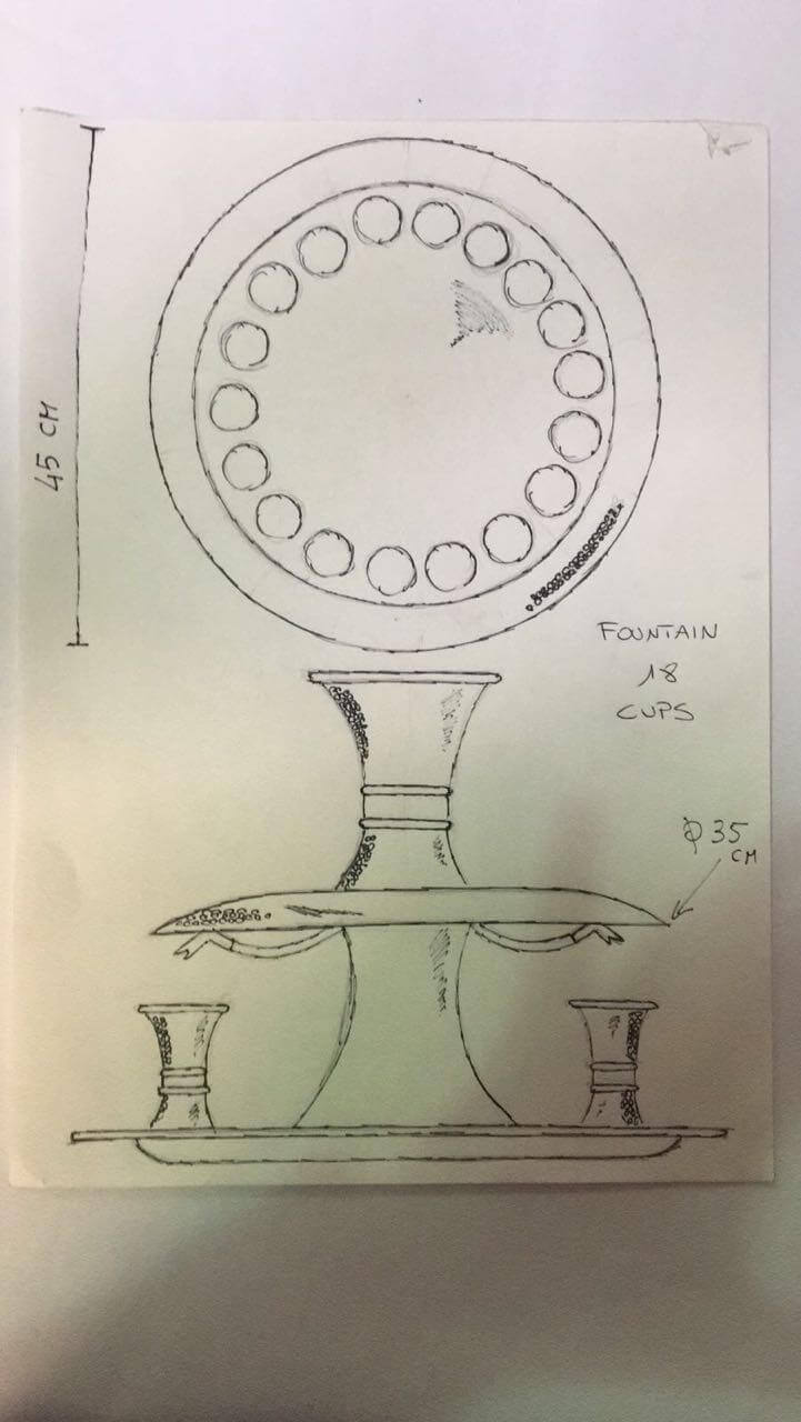 Large Spotted Kiddush Fountain- 18 Guests on stand .C - Piece By Zion Hadad