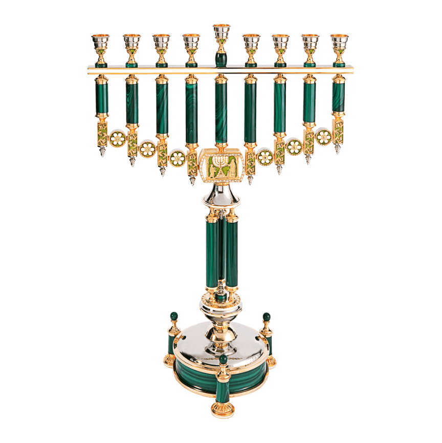 Malachite, Silver and Gold Hanukkiah - Piece By Zion Hadad