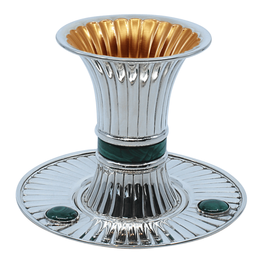 Modern Striped Malachite Silver  Kiddush Cup - Piece By Zion Hadad