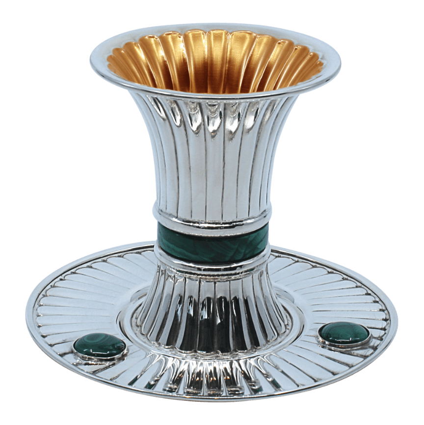 Modern Striped Malachite Silver Kiddush Cup - Piece By Zion Hadad