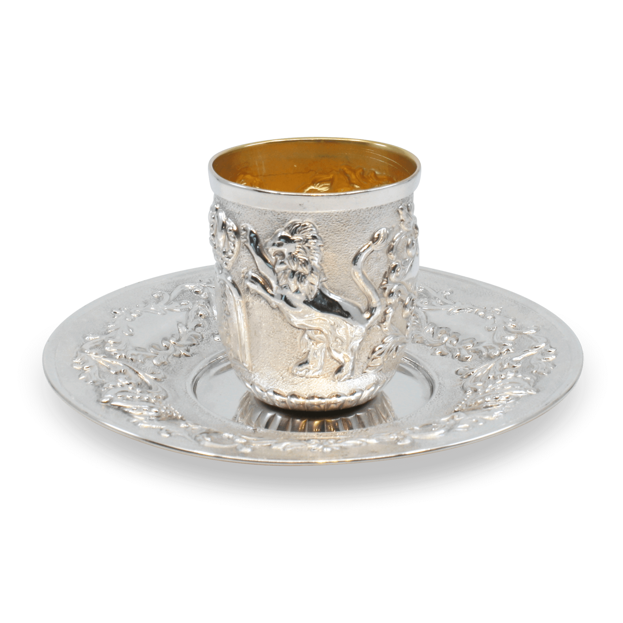 SILVER LION KIDDUSH CUP SET - Piece By Zion Hadad