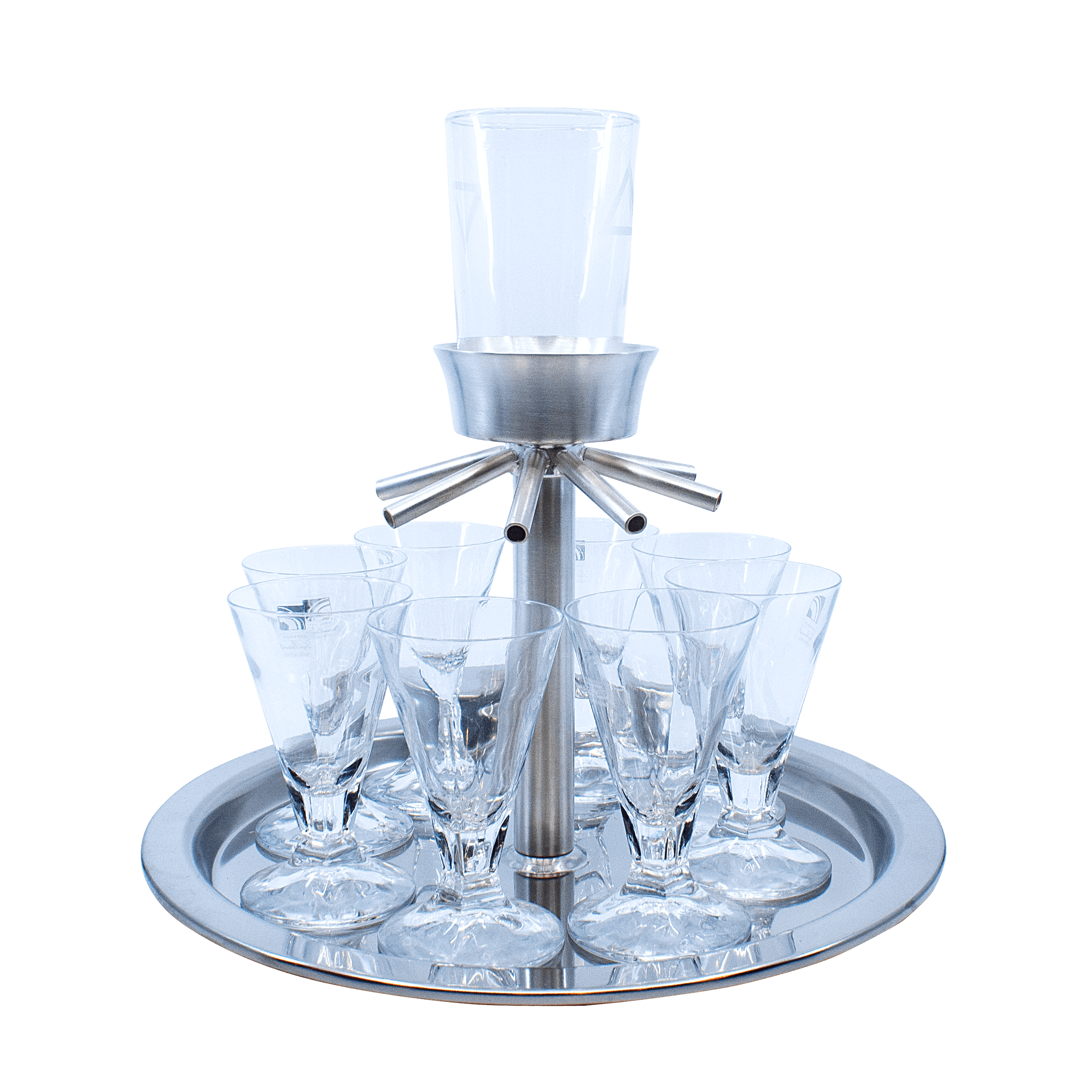 Shabbat Kiddush wine fountain silver-plated with crystal glasses, - Piece By Zion Hadad