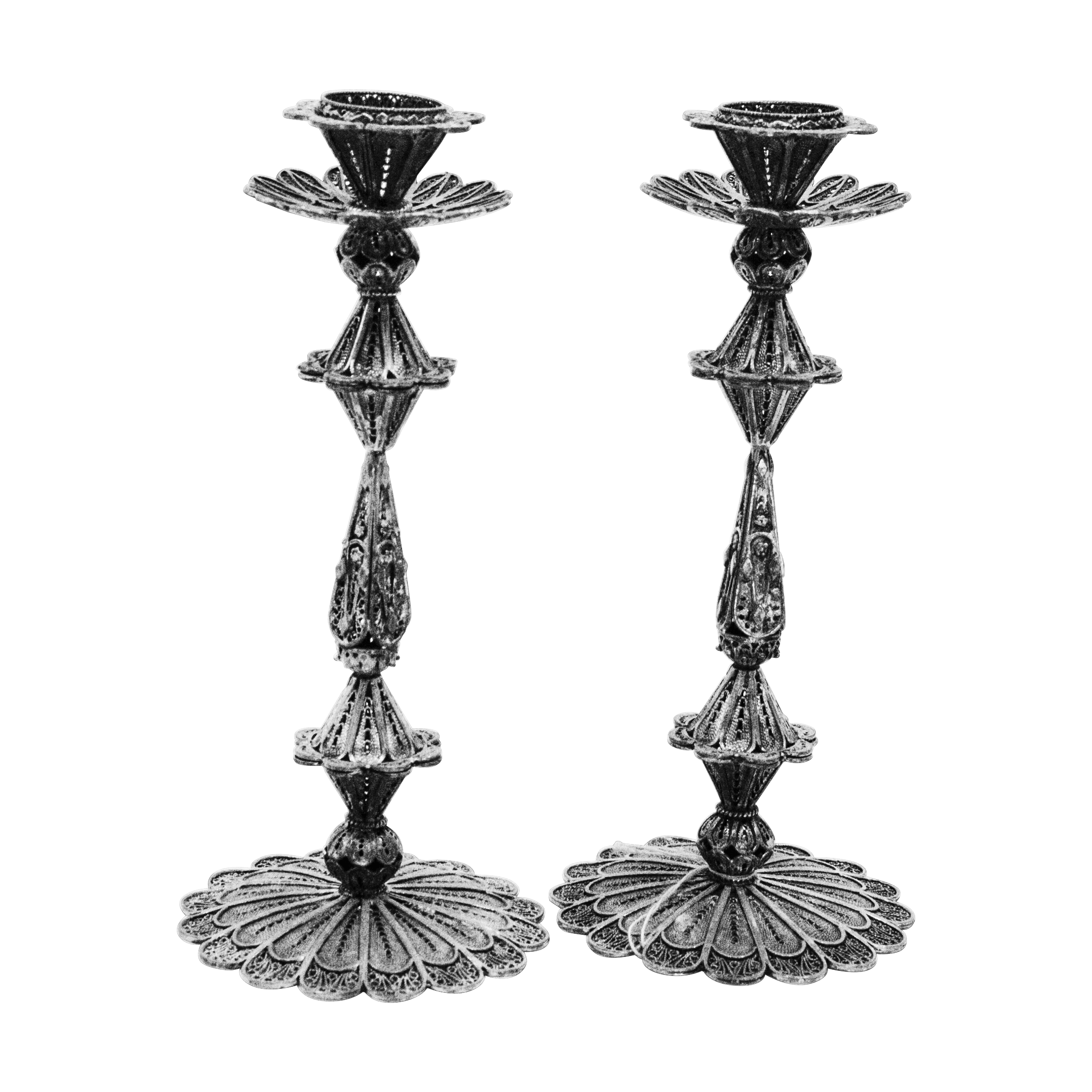 Silver Flower Shabat Candlesticks - Piece By Zion Hadad