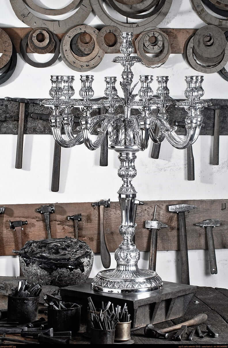 Silver Pampa Candelabra for Shabbat - Large B - Piece By Zion Hadad