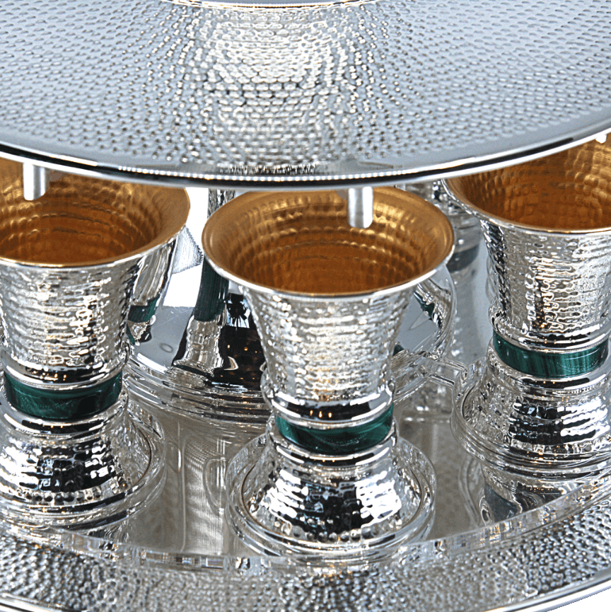 Spotted Malachite High Raised Kiddush Wine Fountain E - Piece By Zion Hadad