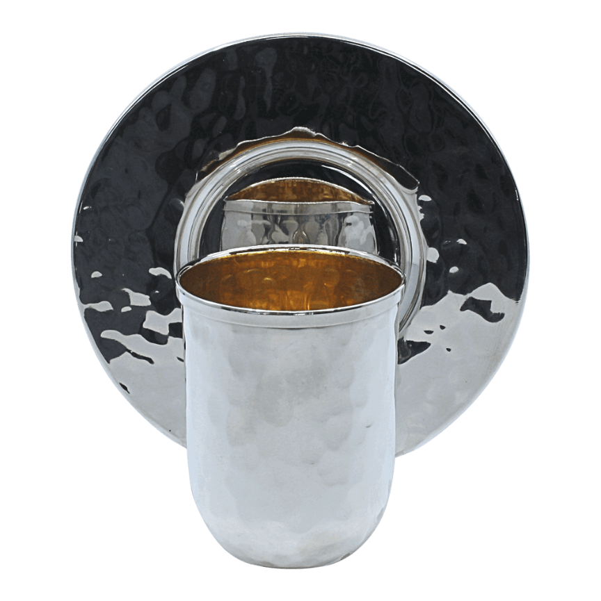 Stretched Silver Hammered Kiddush Cup Set - Piece By Zion Hadad