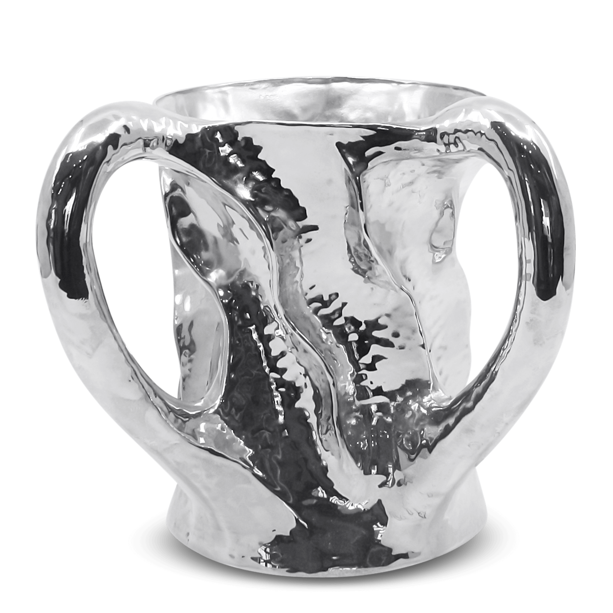 Artistic sterling silver netilat yadayim wash cup with sculptural flowing design Israeli Ashur