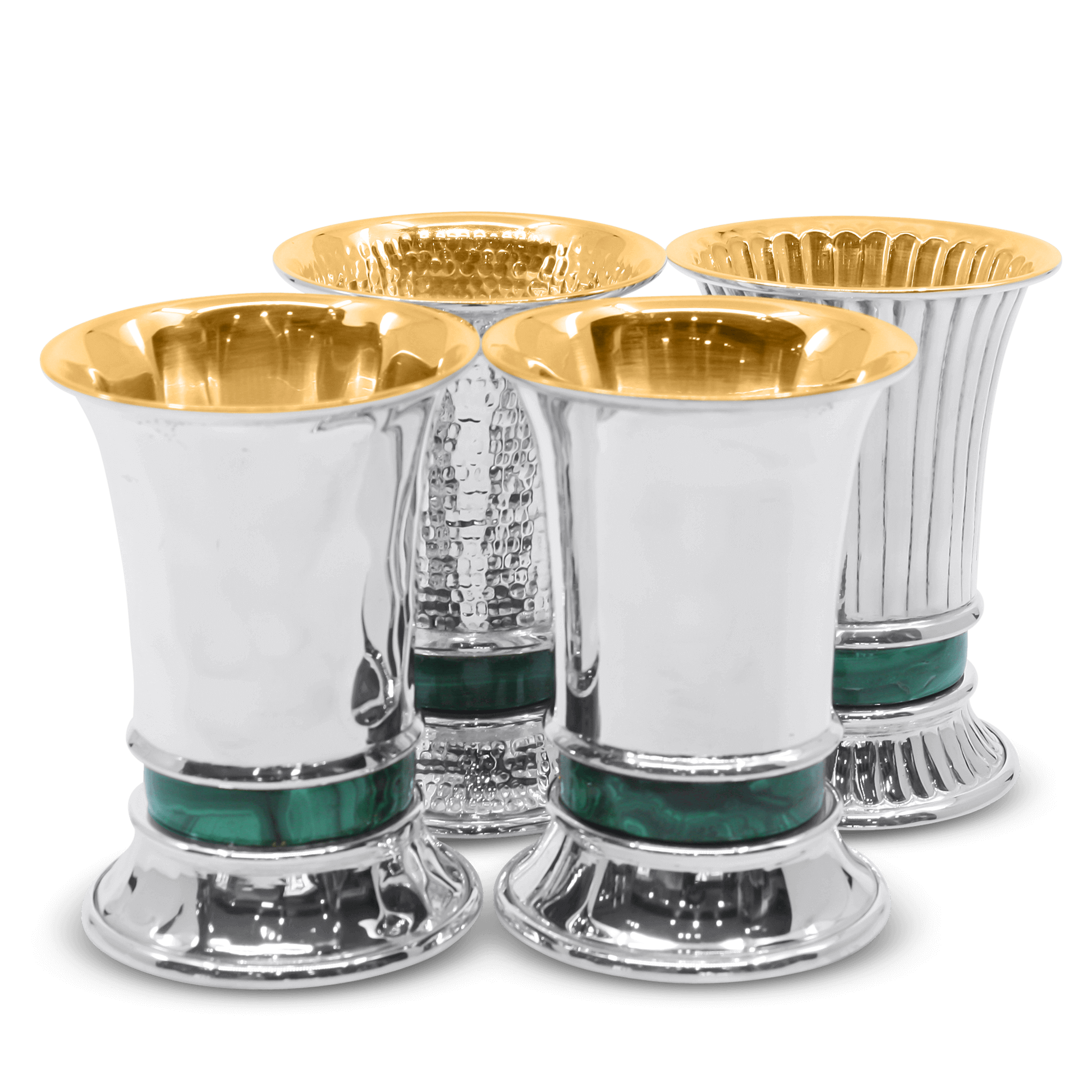 Classic smooth sterling silver kiddush cup and plate set with malachite stone gold interior Italian3