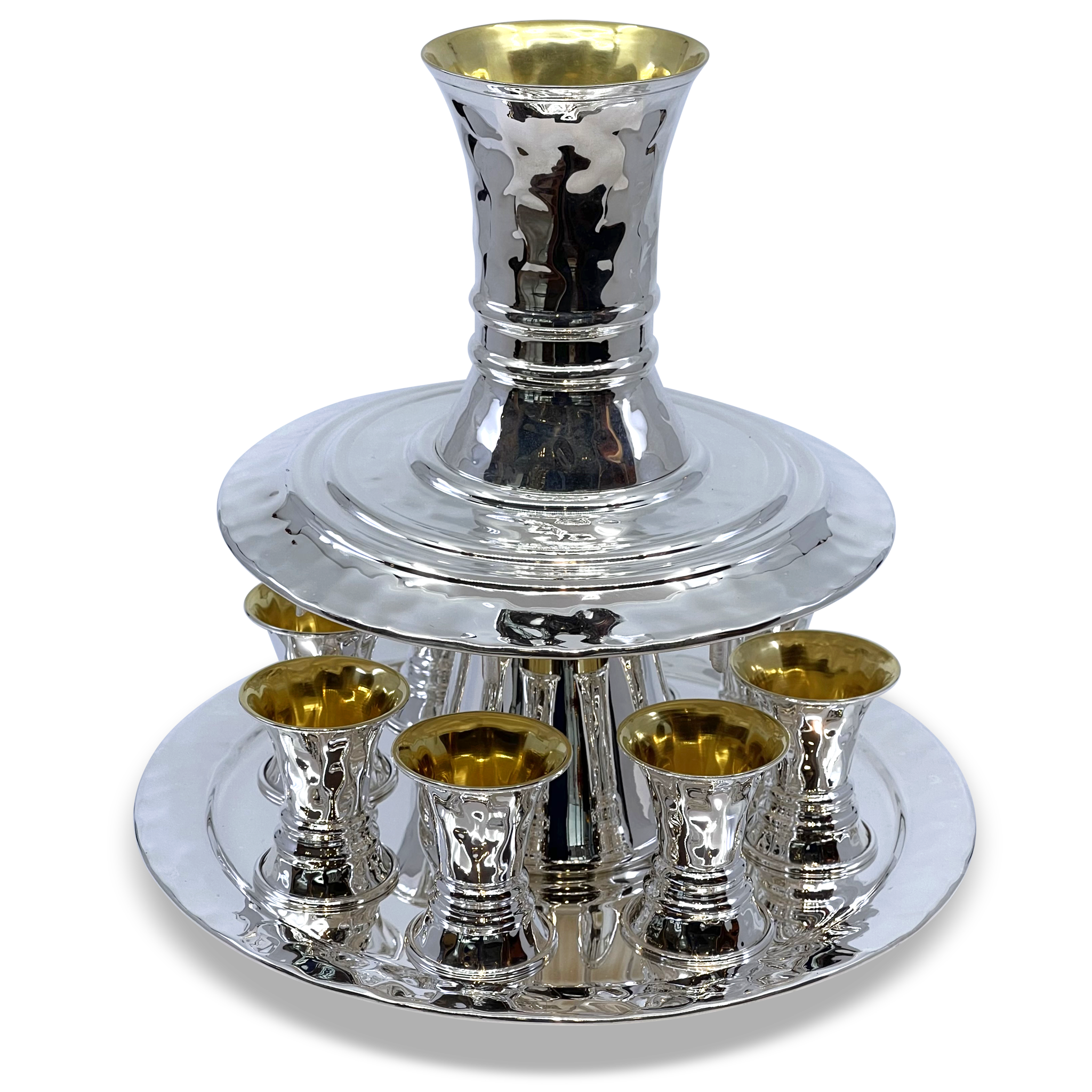 Hammered Silver Kiddush Fountain for 8 - Piece By Zion Hadad
