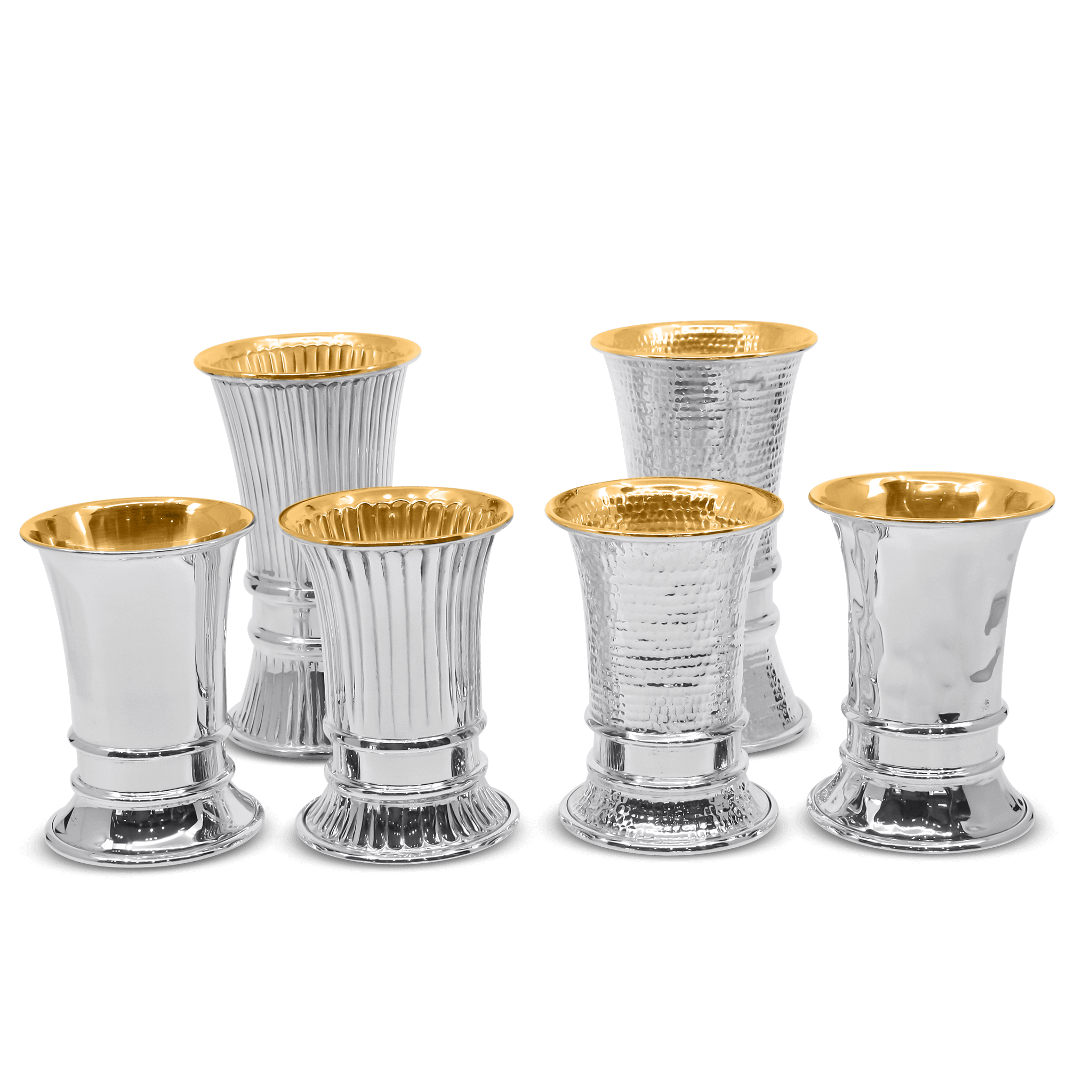 Hand hammered textured sterling silver kiddush cup and plate set with gold interior Italian 3