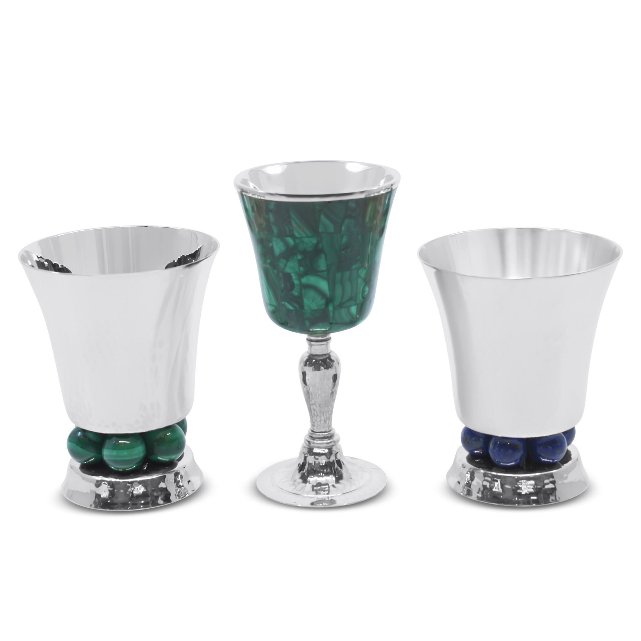 Sterling silver kiddush cup with lapis lazuli stone beaded base blue accents Italian 3