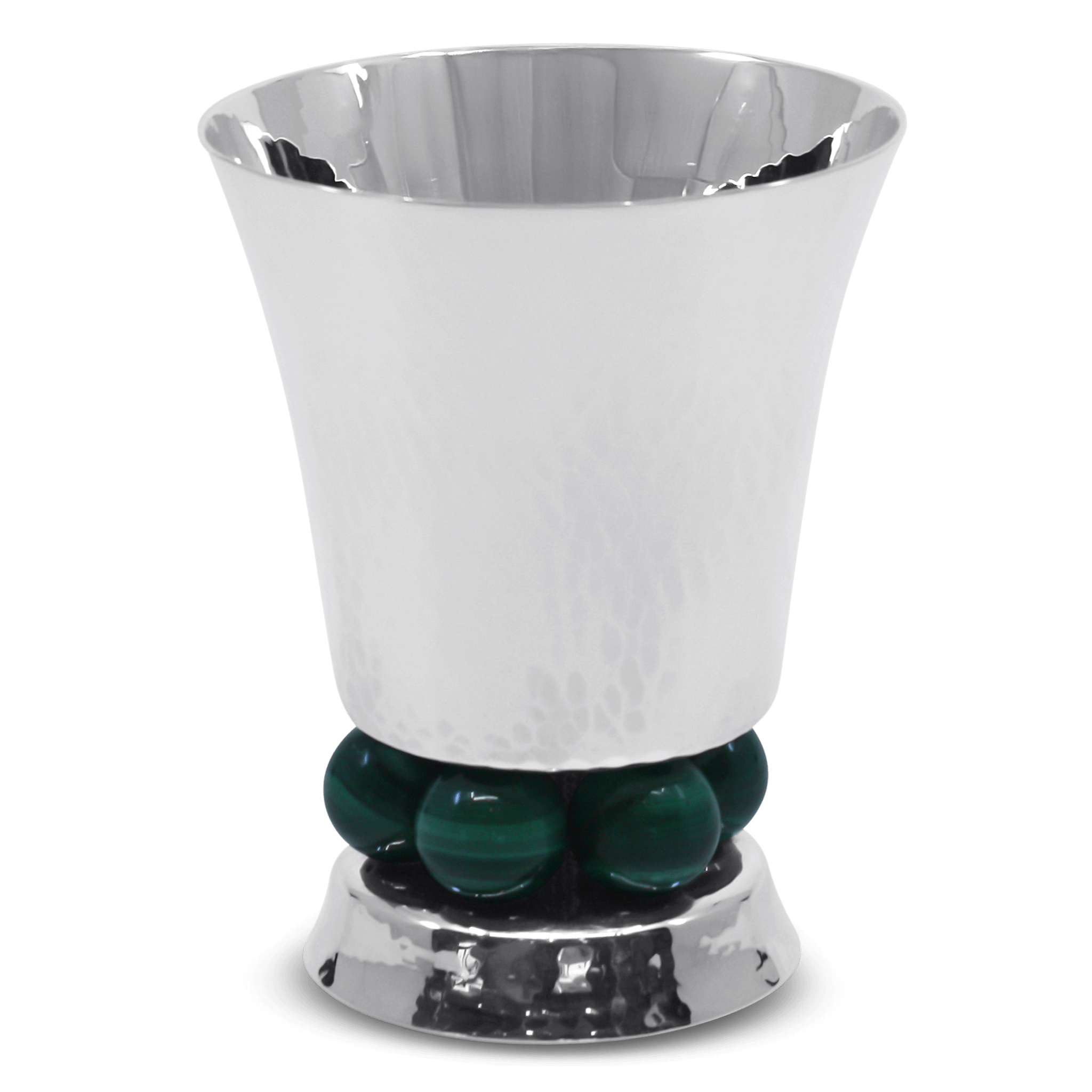 Sterling silver kiddush cup with malachite stone beaded base green accents Italian