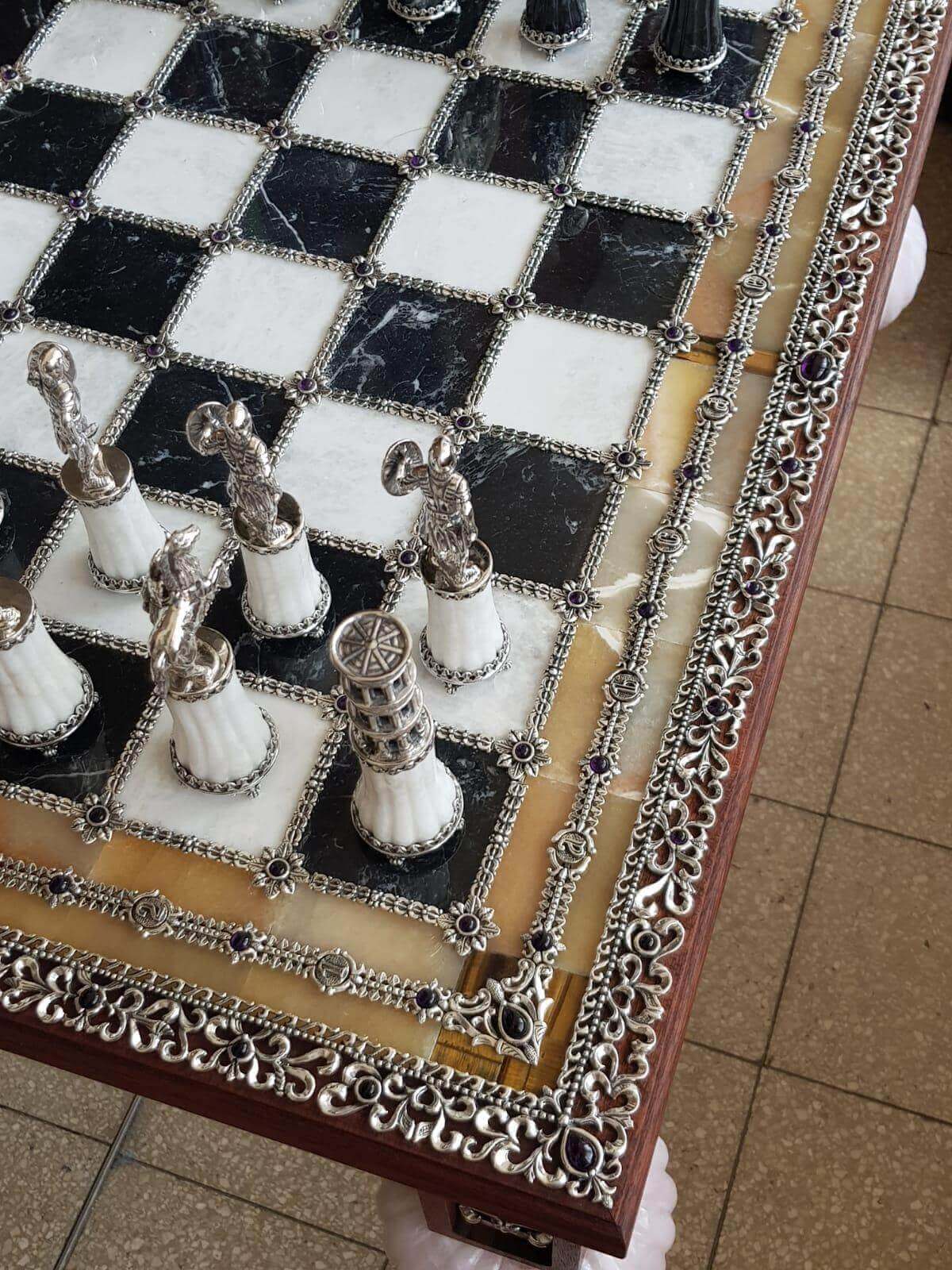 Black and White Oynx Chess Set A - Piece By Zion Hadad