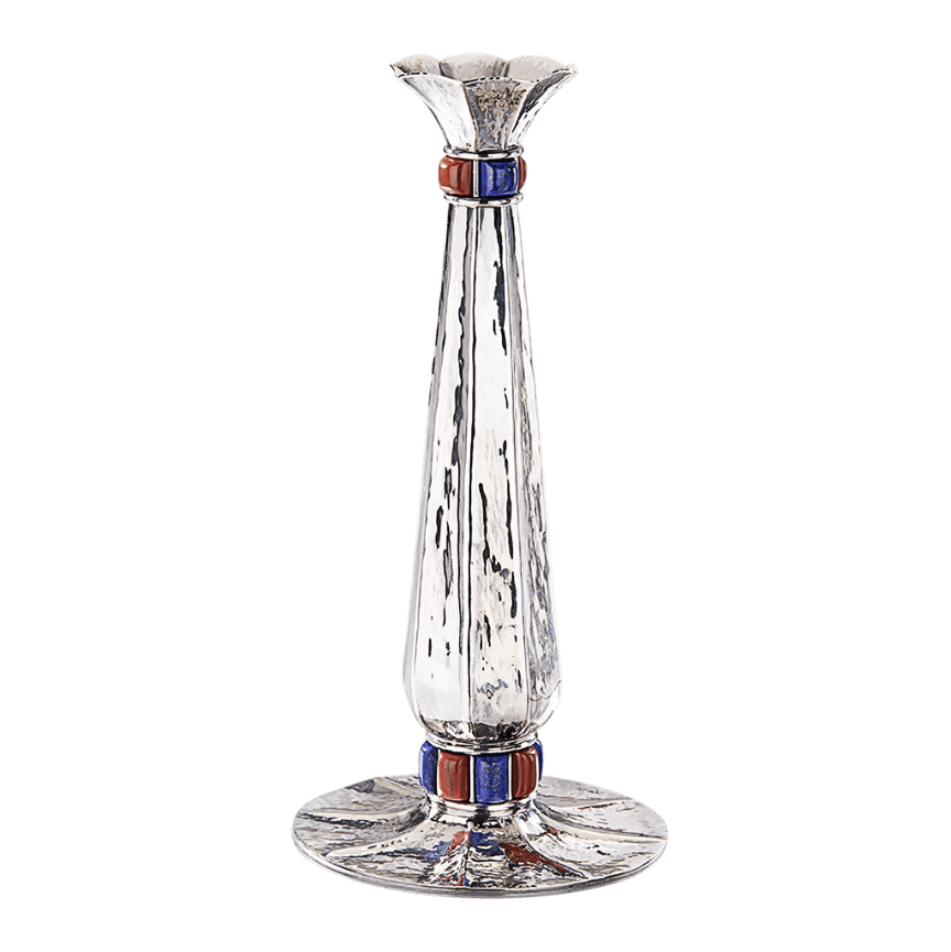 Silver Buccellati Candlestick with Red and Blue Stones - Piece By Zion Hadad