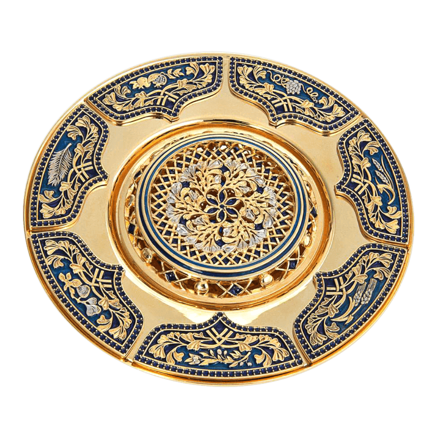 Six Days of Creation Golden Silver Kiddush Plate - Piece By Zion Hadad
