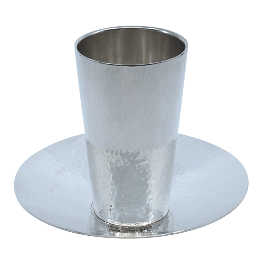 Sloped SIlver Modern Kiddush Cup and Plate - Piece By Zion Hadad