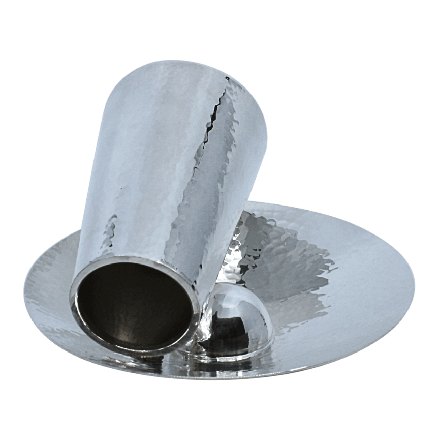 Sloped SIlver Modern Kiddush Cup and Plate A - Piece By Zion Hadad
